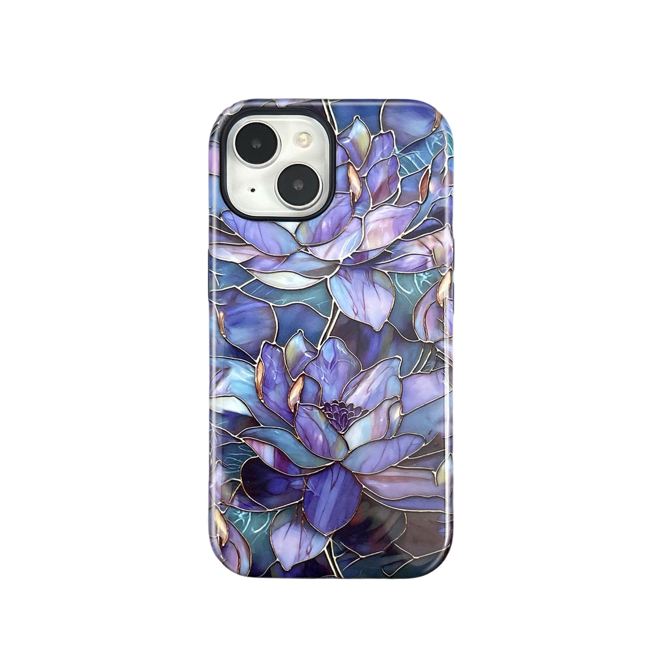 QLTYPRI Flower Case for iPhone 14 Plus/15 Plus, Aesthetic Cute Floral Phone Case for Girls Women, Protective Hybrid 2-Layer Hard Shell Silicone Cover Durable Shockproof Phone Cover - Purple Lotus