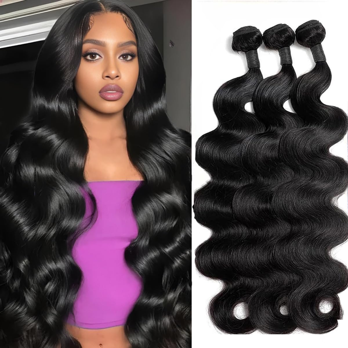 Datanala Brazilian Virgin 12A 100% Unprocessed Body Wave Human Hair 3 Bundles weave human hair Extension Natural Black Color for Women (10 12 14Inch