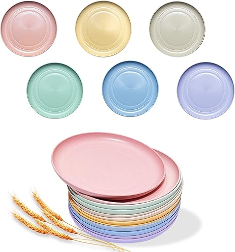 Miniatura 8 de SHECIPIN Juego de 12 platos de paja de trigo, platos de plástico de 9 pulgadas, platos ligeros de paja de trigo, para niños y adultos, platos de