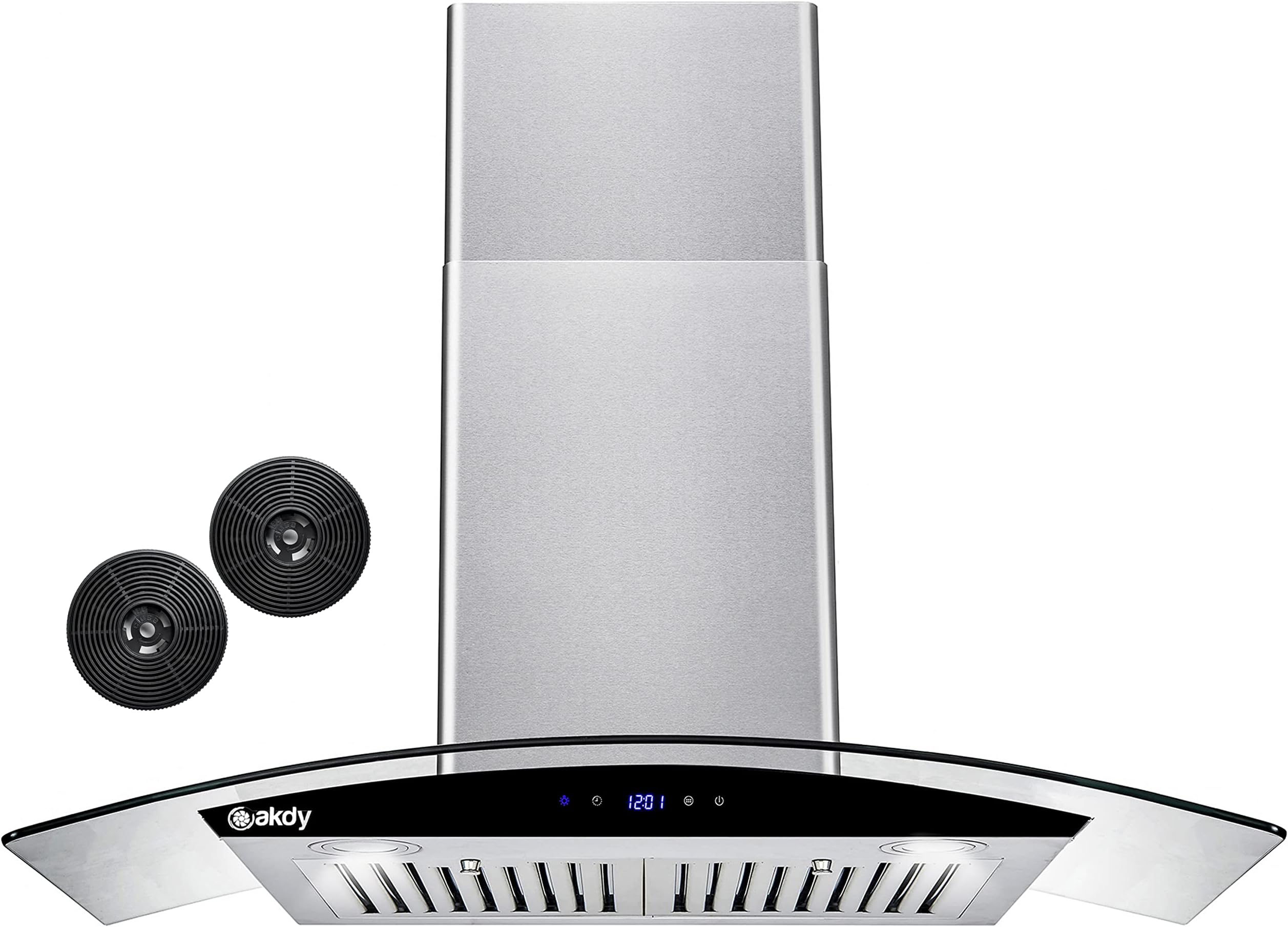 AKDY Convertible Kitchen Wall Mount Range Hood in Stainless Steel w/Tempered Glass, Touch Control and Carbon Filters (30 in.)