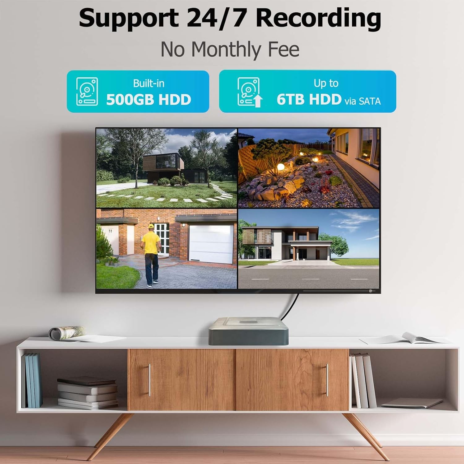 4CH 1080P Security Camera System Outdoor Indoor with Motion Detection, Night Vision, with 500GB Hard Drive, 2pcs HD 1080P 1920TVL Surveillance Bullet Cameras, for Home 24/7 Recording