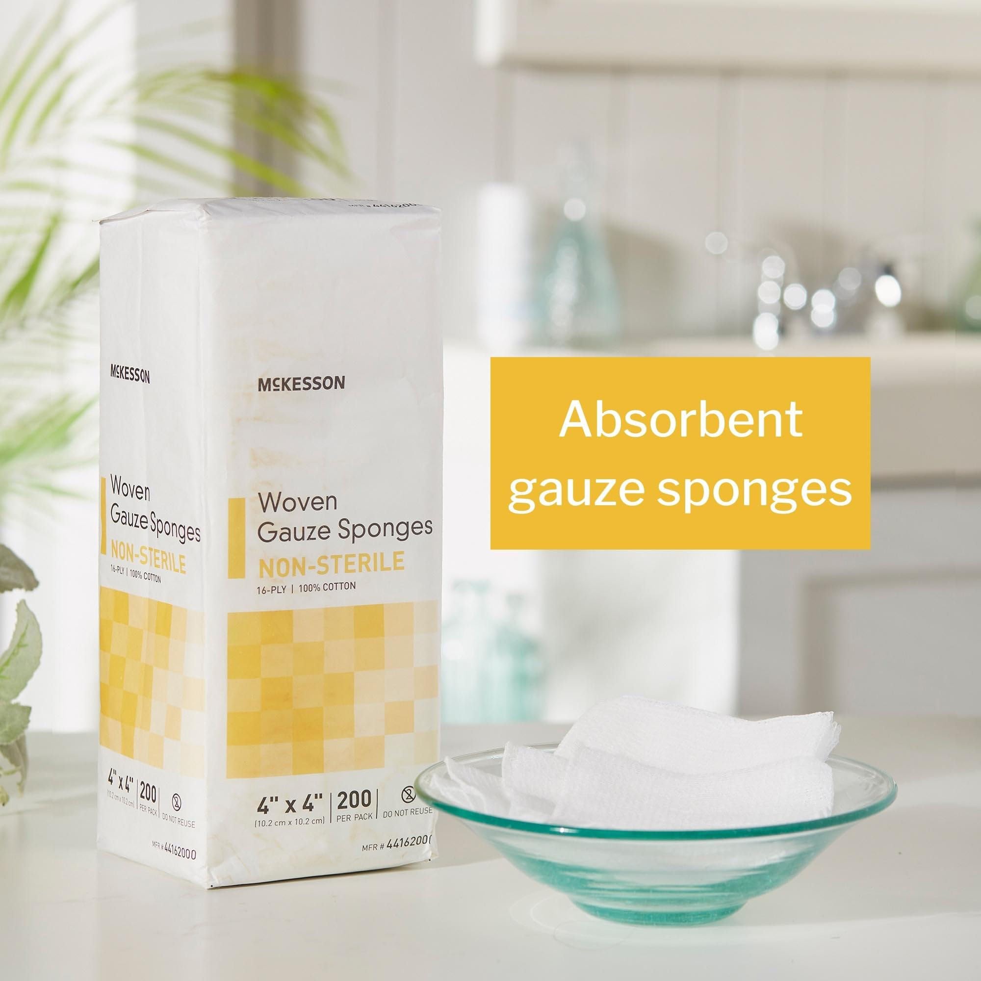 McKesson Esponjas de gasa tejida, 16 capas no estériles, 100% algodón, 4 x 4 pulgadas, 200 por paquete, 1 paquete