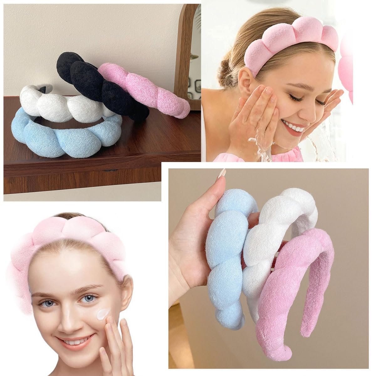 Fascia Per Trucco Con Artiglio In Spugna Imbottita: Perfetta Per Cura Della Pelle E Spa, Azzurro