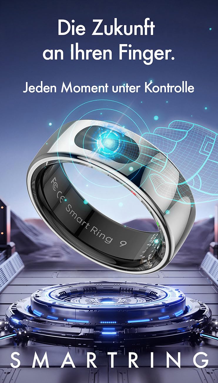 Newgen Medicals Schlaf-Fitness-Ring: Fitnesstracker-Ring, Touch-Bedienung, Herzfrequenz, SpO2, 5 ATM, Gr.57 (Smart mit Herzfrequenzmessung, Activity-Tracker, Akkus)