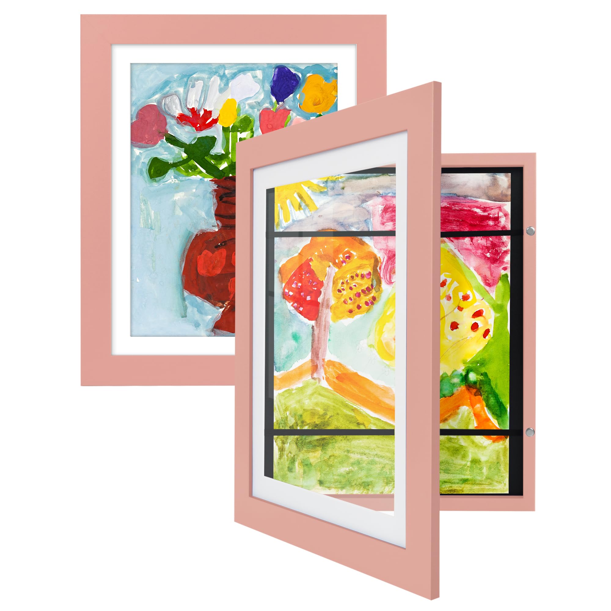 Americanflat - 2 Pack - Kids Artwork Frame Changeable (Pink) - Magnetic Door Holds 100 Art Pieces - 8.5x11 Letter Size Display with Mat or 10x12.5 Without Mat - My Mini Masterpiece