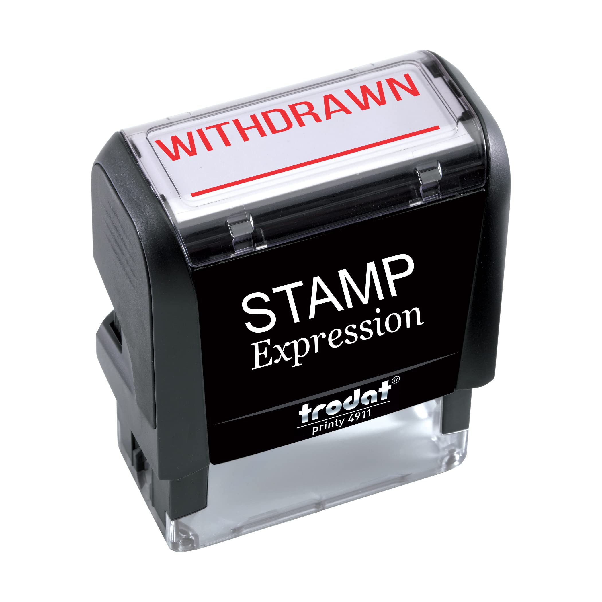 StampExpression - WITHDRAWN with line Office Self Inking Rubber Stamp - Red Ink (A-5646)
