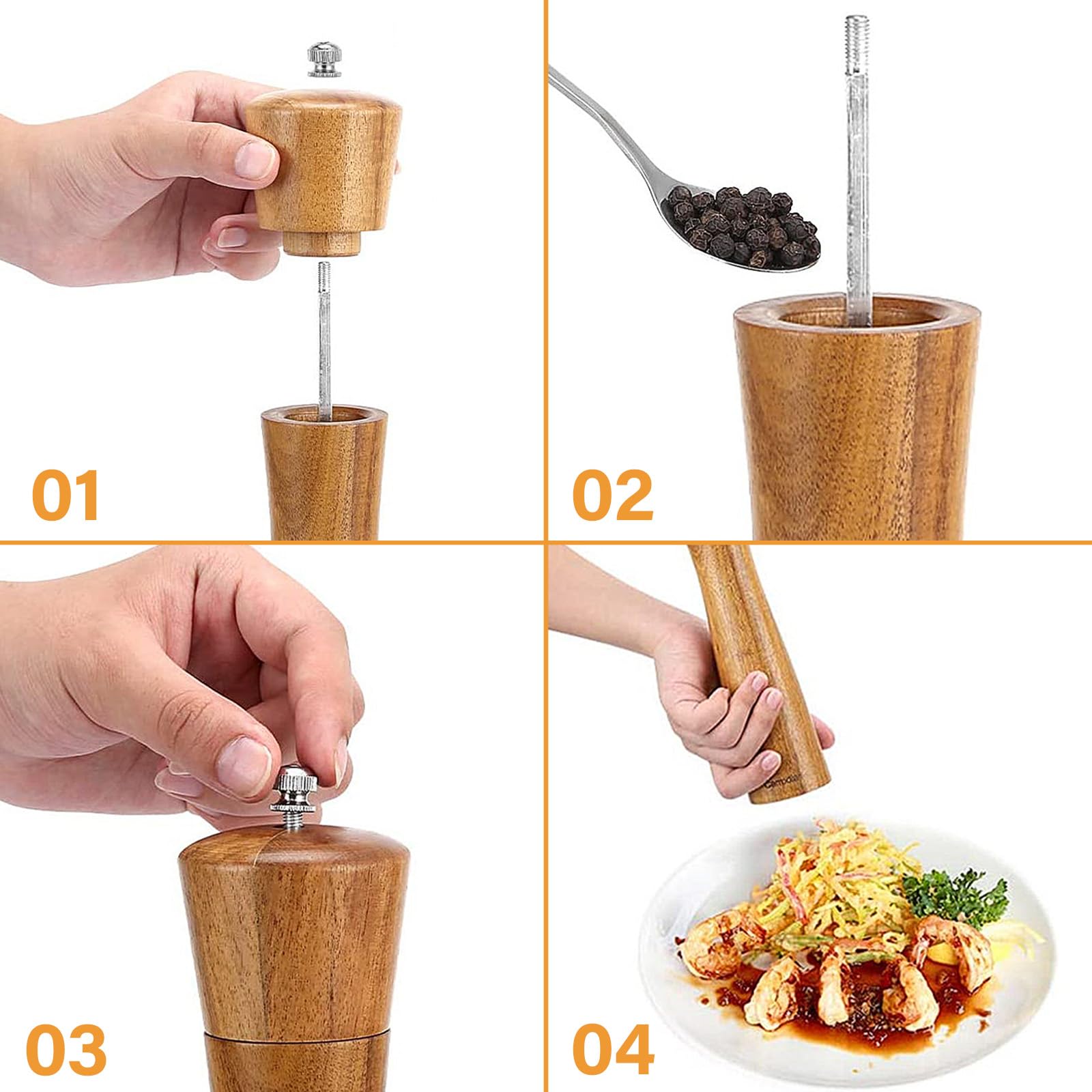 Macinapepe E Sale In Legno - Regolabile Con Meccanismo Ceramica, 22 Cm, Include Accessori - Foto 3