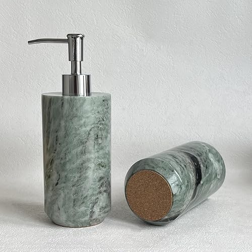 Miniatura 10 de StonePlus Dispensador de líquidos de baño recargable de travertino beige natural, contenedor de jabón de lociones (travertino beige) (travertino