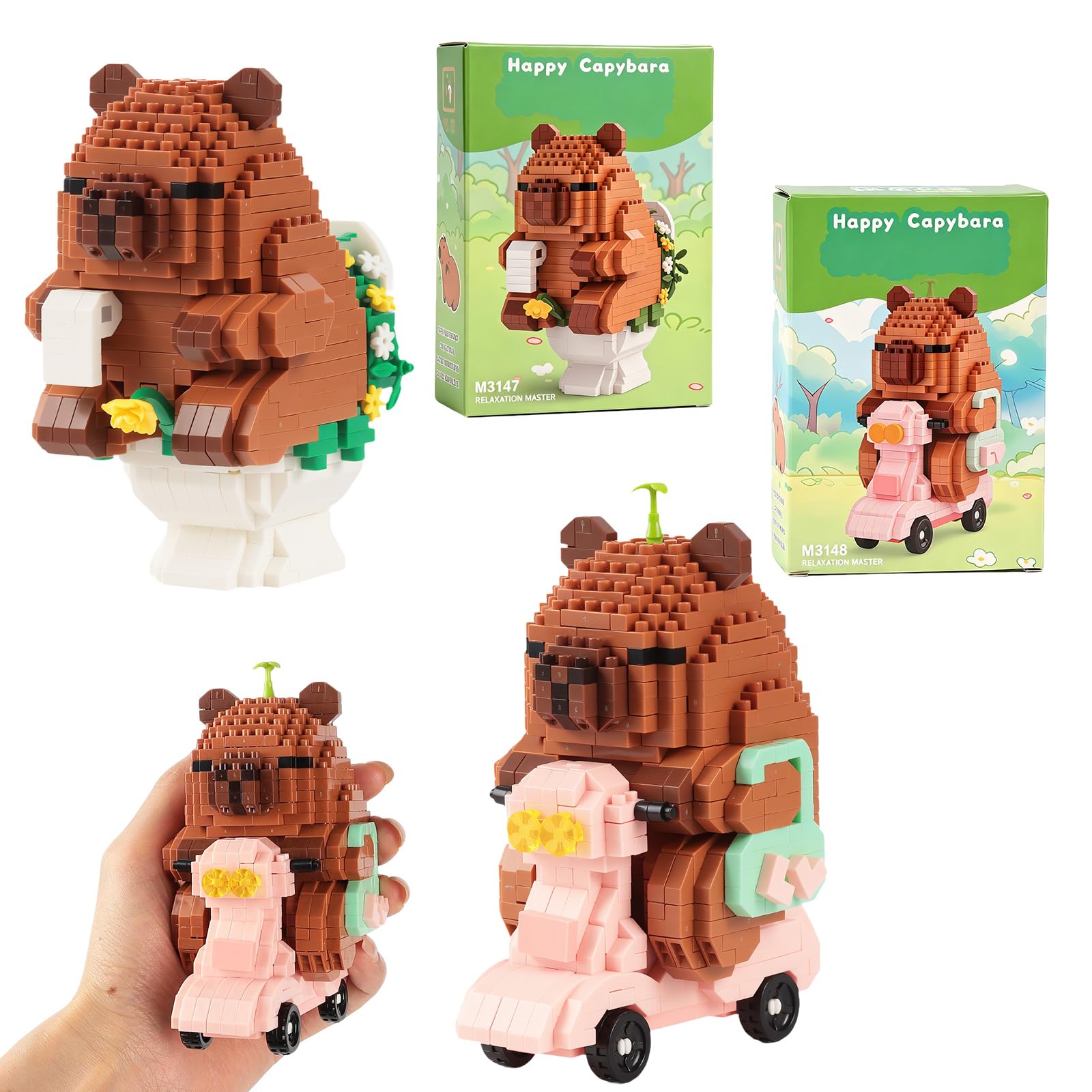 Capybara Building Blocks Set - Capybara Mini Building Blocks, Mini Animal Bricks, Stress Relief for Women or Men, Creative DIY-Capybara Gifts for party, Birthday, Cute Desktop Decorations (Style 1)