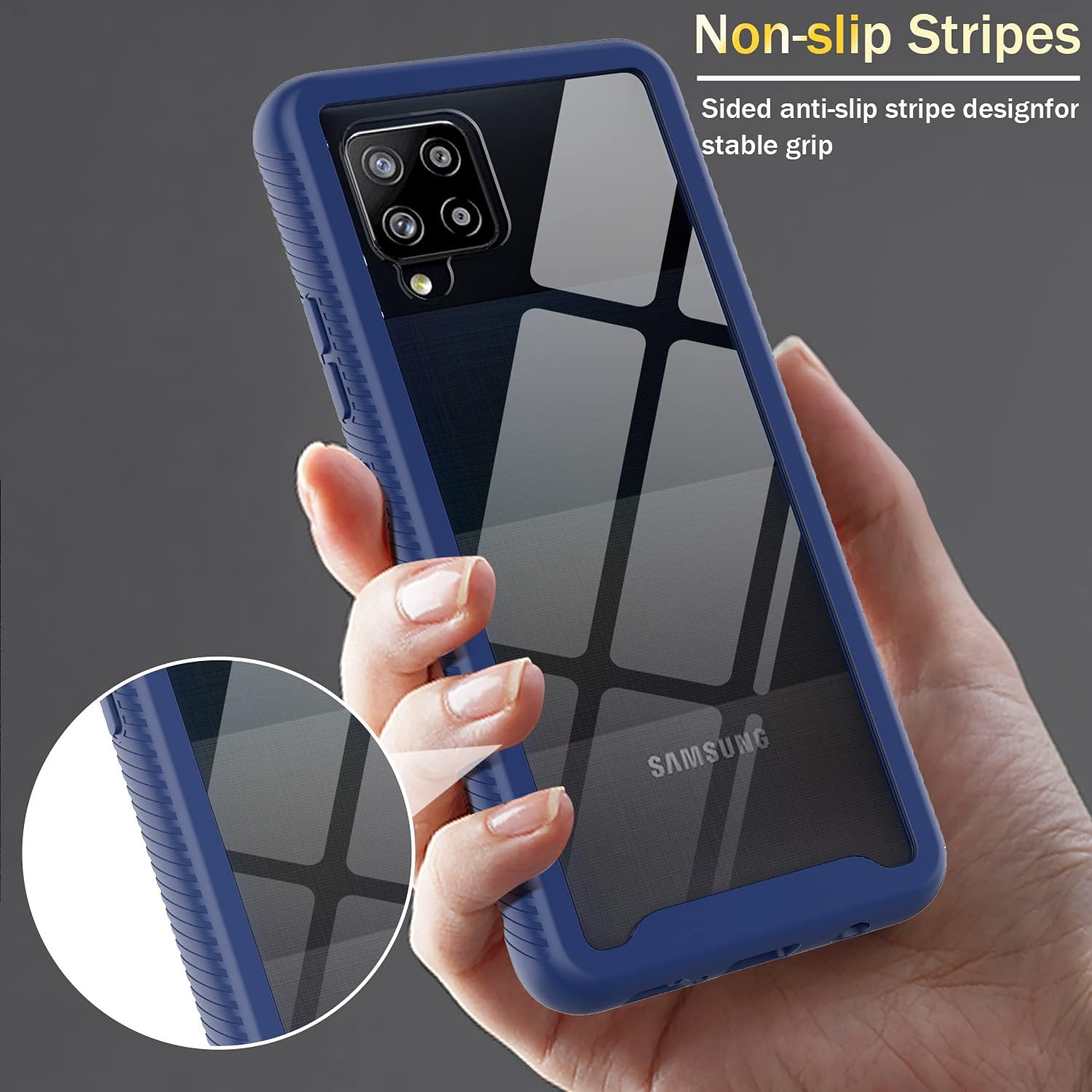 for Samsung Galaxy A42 5G Case: Heavy Duty Shockproof Rugged Phone Cases with Non Slip Texture Silicone Colored Border - Clear Back Slim Fit Full Protection Phone Cover for Samsung A42 5G