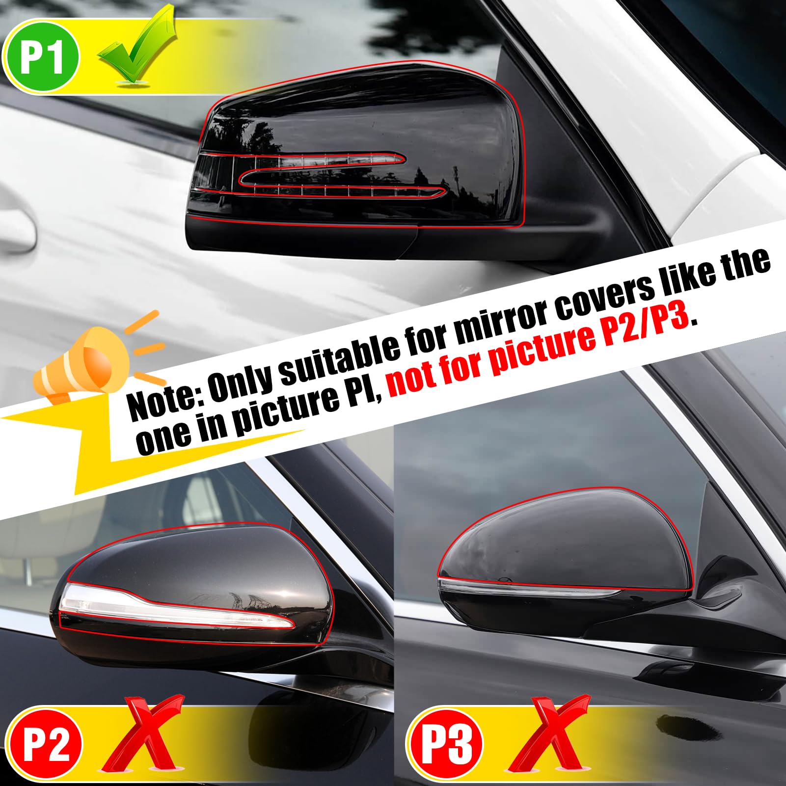 TTCR-II 2PCS Compatibile con Calotte Specchietti Mercedes Benz A B C E S CLA GLA GLK, Sinistro+Destro Copri Specchietto W176 W246 W204 W212 W221 C117 X204 X156 Tappi Specchietti Mirror Cover-Nero