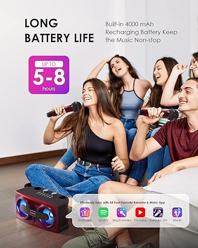 Miniatura 7 de FULLIFE Máquina de karaoke para adultosniños, altavoz portátil de karaoke con 2 micrófonos inalámbricos