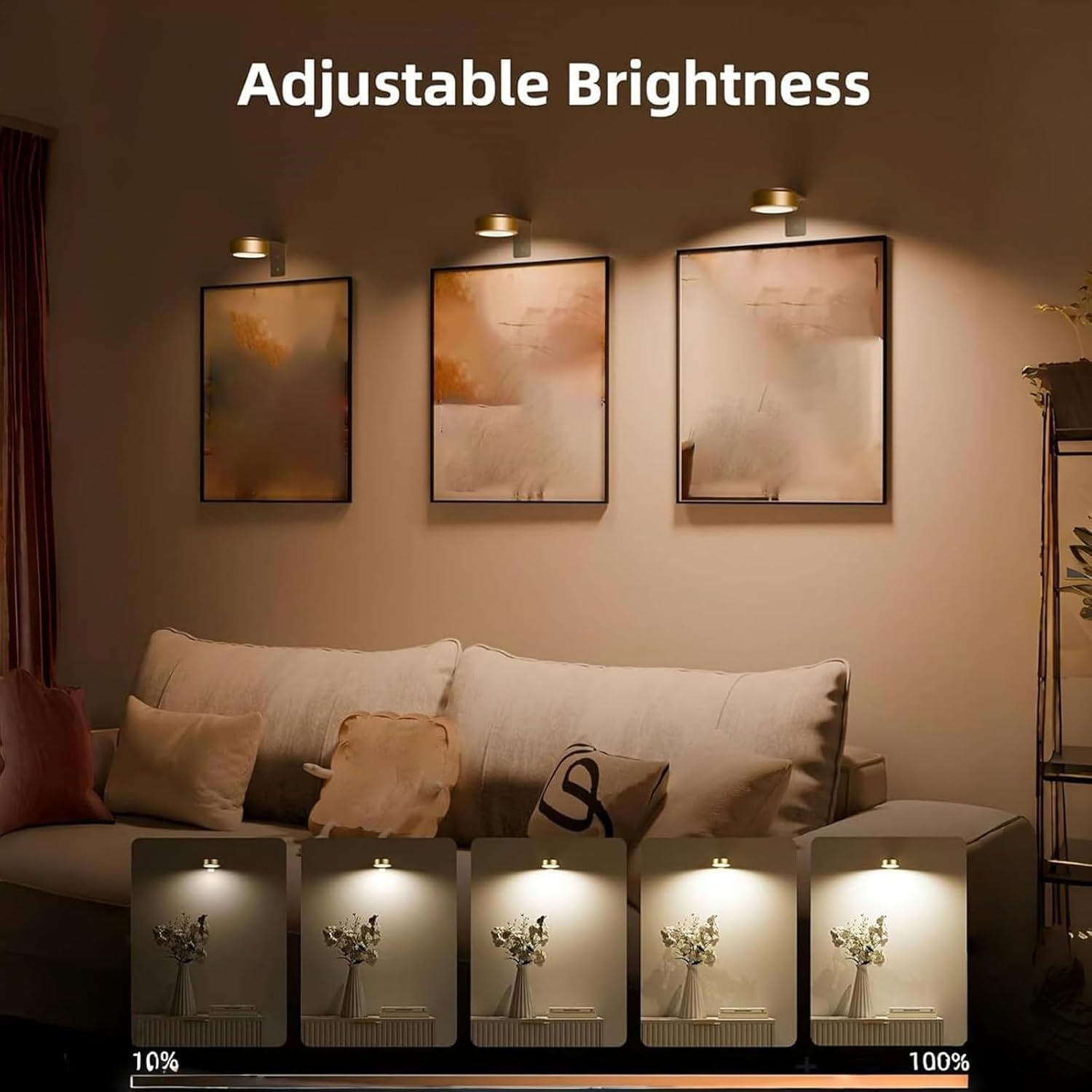 Lights of Sweden Wall Lights, LightsofSweden Infinity Wall Lamp with Remote, Rechargeable Mounted Sconces with 3 Color Temps & Remote, No Drill Magnetic, Adjustable Brightness (Gold,5pcs)