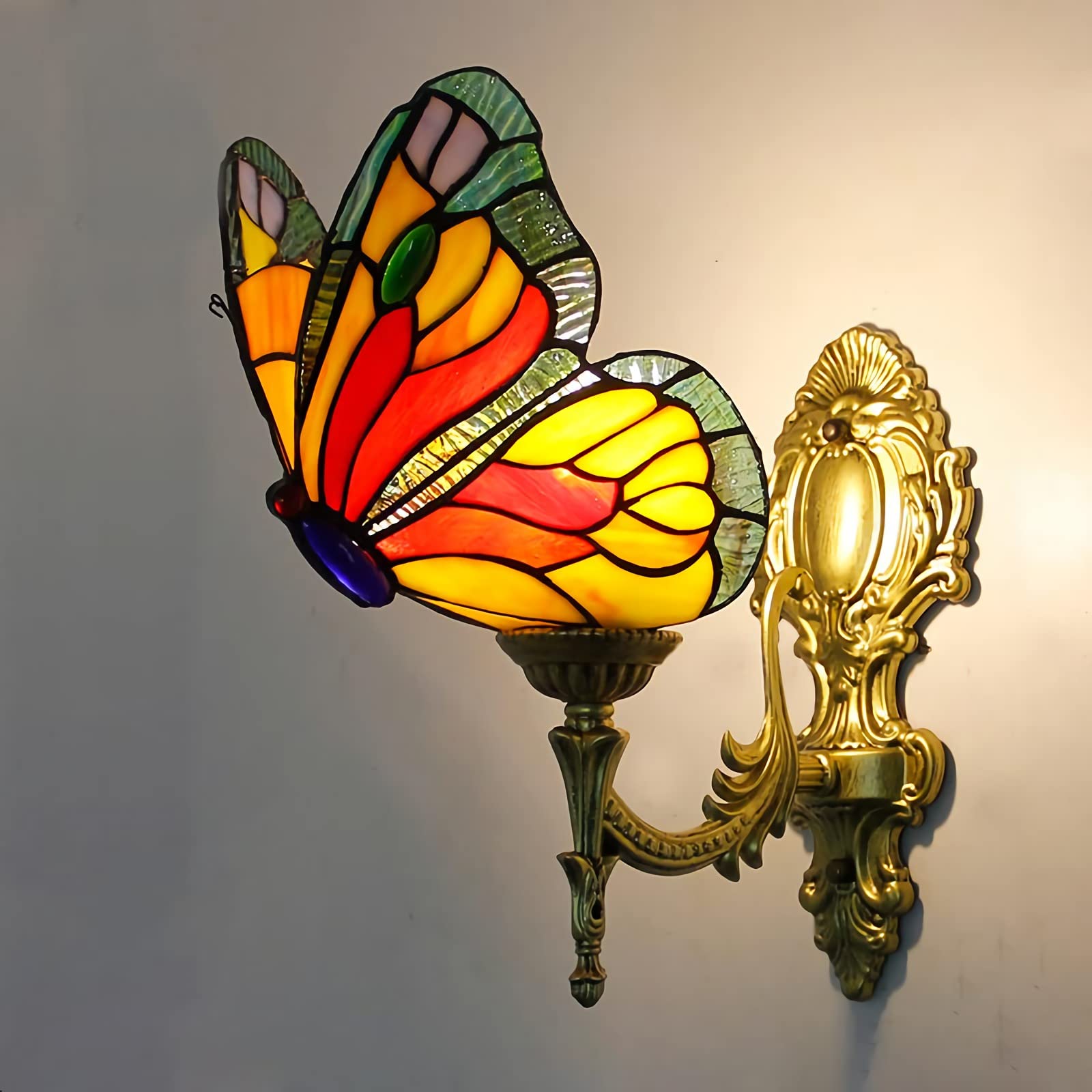 Applique Murale Papillon, Applique LED En Vitrail De Style Tiffany, 1 Lumière, Lampe De Chevet De Chambre Pour Salon Chambre D'enfant Couloir Salle De Bain, Multicolore,J