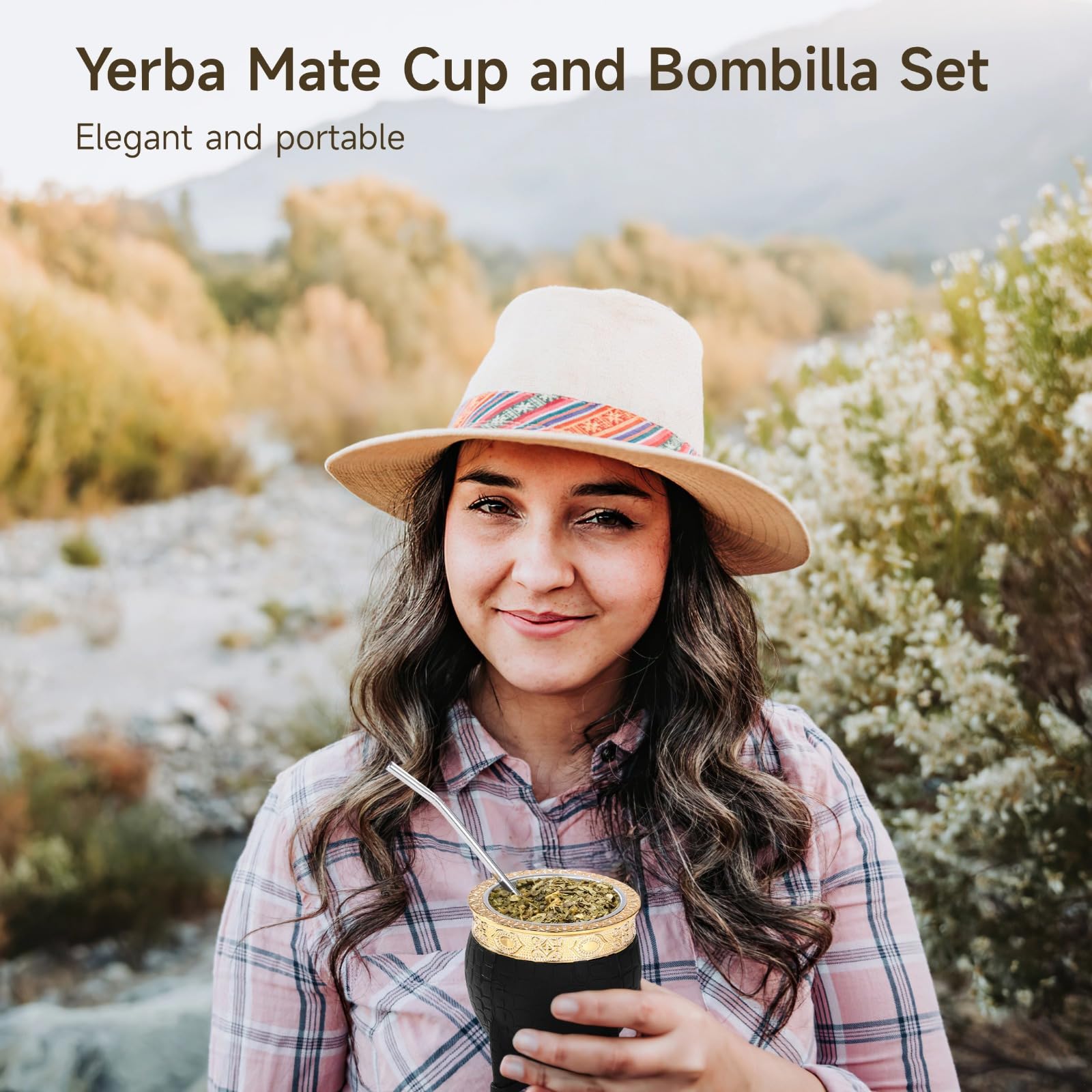 Tazza da tè biologica, Yerba Mate Cup Set con Bombilla, cucchiaio in acciaio con cannuccia, 9,9 x 8,6 cm