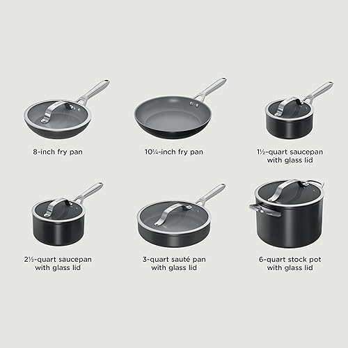 Miniatura 11 de Ninja Ceramic Pro Juego de utensilios de cocina de cerámica de 11 piezas, juego de ollas y sartenes antiadherentes con tapas de vidrio, no tóxico,