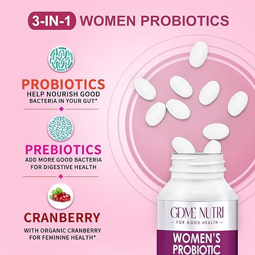 Miniatura 3 de Probióticos para mujeres, 120 comprimidos, 120 mil millones de UFC, 20 cepas, contiene arándano prebiótico orgánico, suplemento probiótico