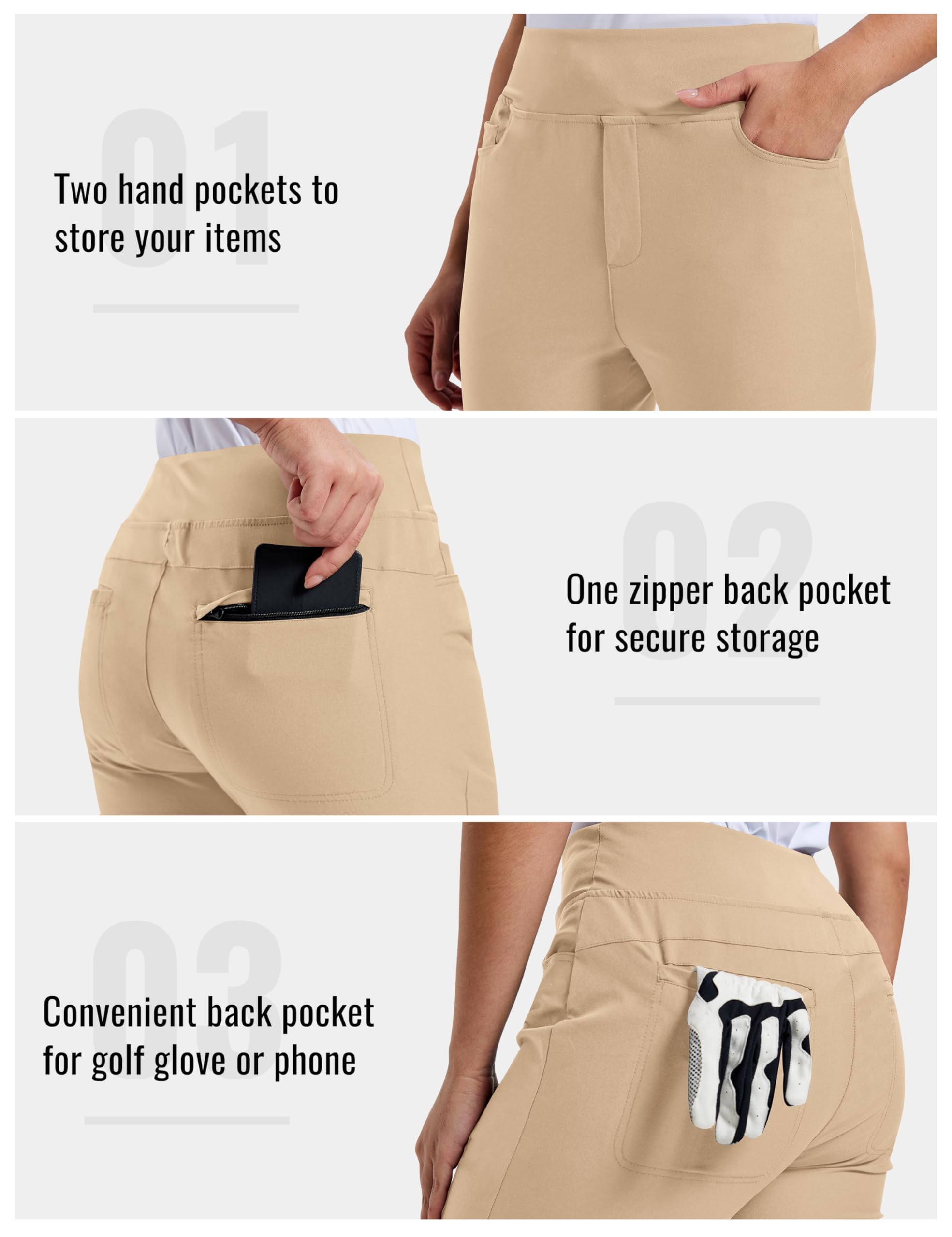MoFiz Pantalones de Golf para Mujer Stretch Trabajo Pants Elegante con Bolsillos for Oficina Casual Viaje Yoga - 5