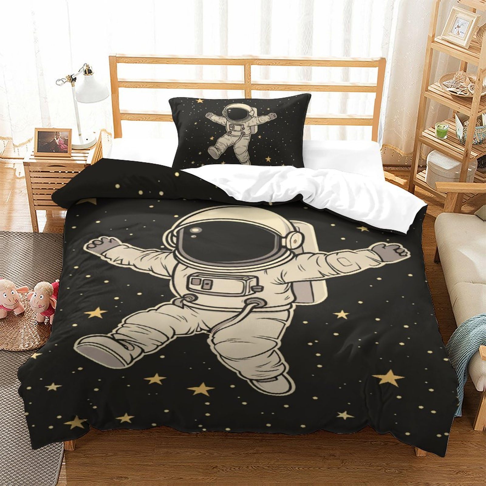 Housse de couette astronaute 135x200 cm avec taie d'oreiller en microfibre pour lit enfant single