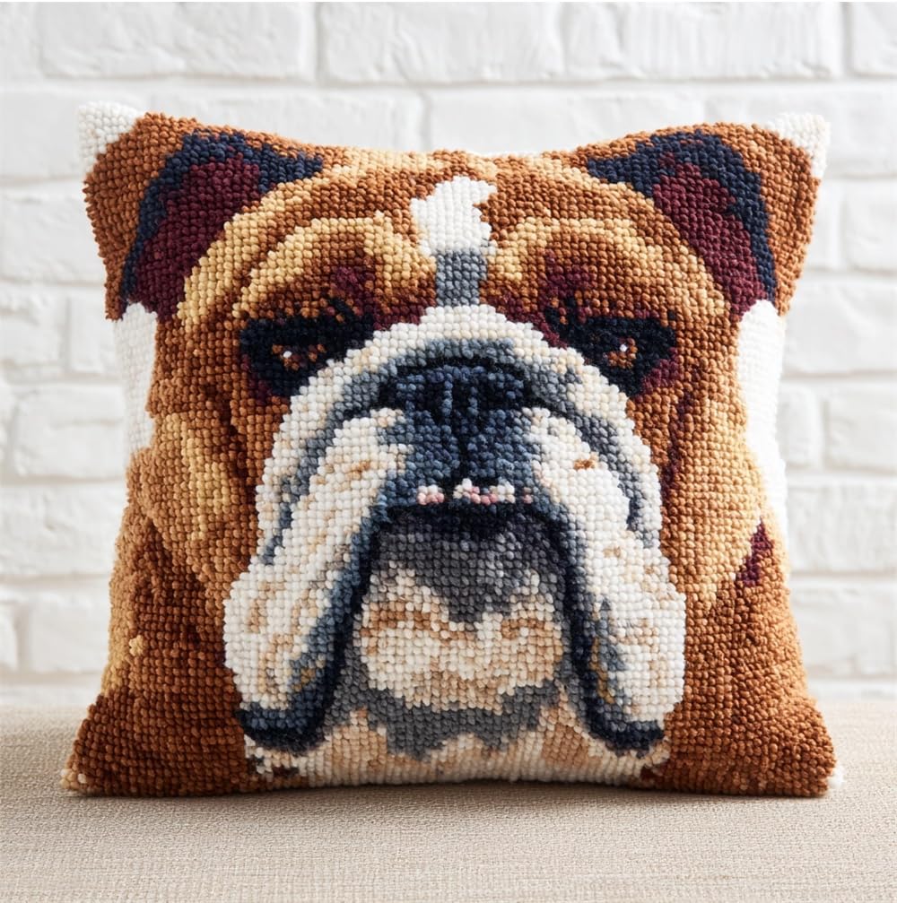 FWRTYCB Latch Hook Kits for Adults,Bulldog Pillow Sofa Cushion