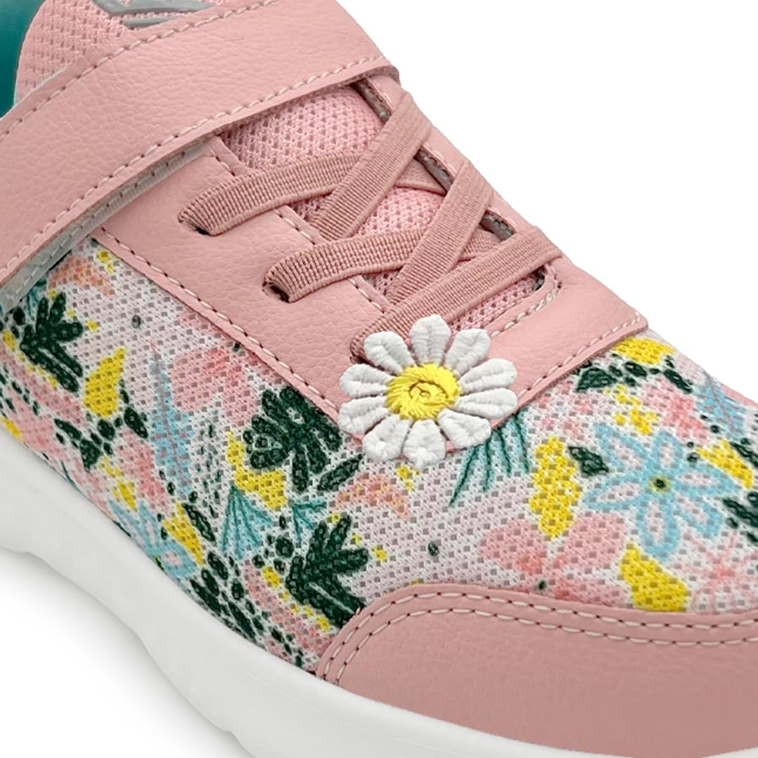 KazarMax Girls Peach Floral Printed Shoes Sneakers - 2 UK 4