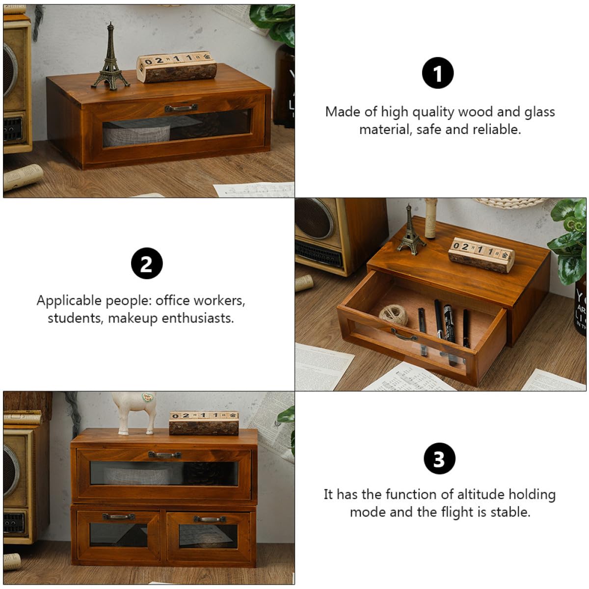 VANZACK Supporto e Organizzazione di Cancelleria e Oggetti Vari per Monitor da Computer in Legno Marrone Cassetto Acrilico e Ripiano Elevatore per Archiviazione Desktop
