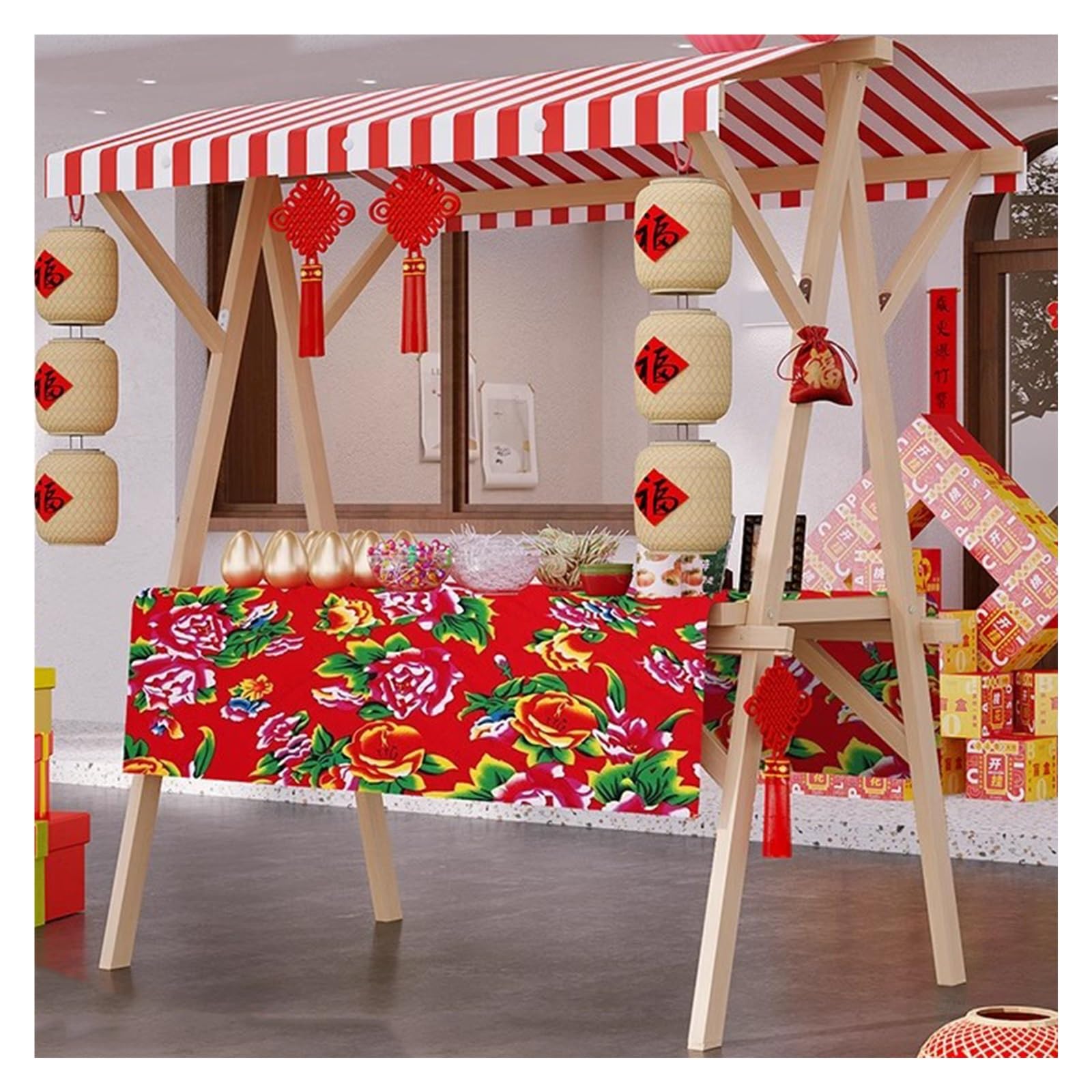 Chariot de vente de nourriture pliable en bois noble pour épicerie