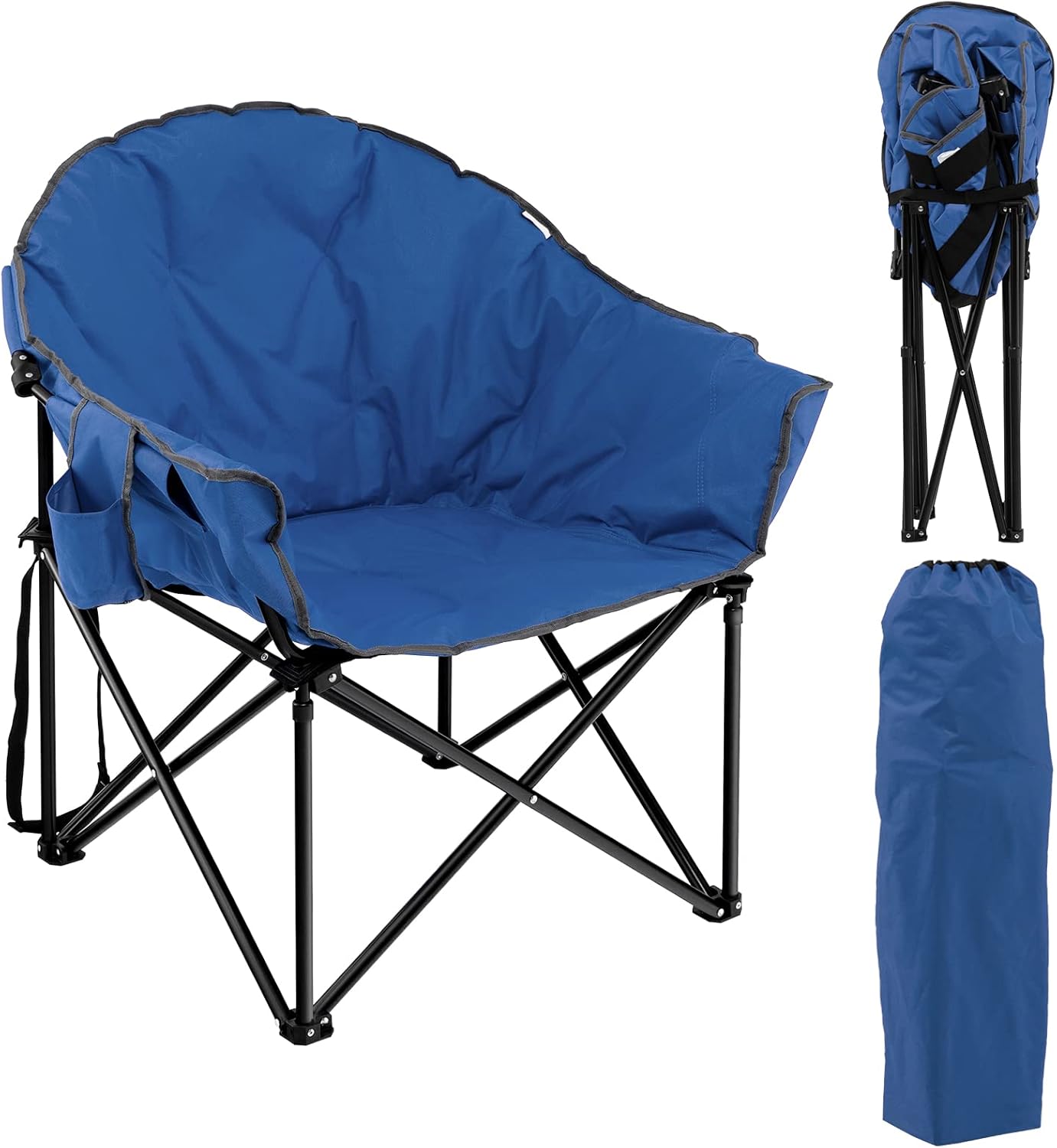 Tangkula Oversized Camping Chair, Outdoor Padded Folding Chair with Cup