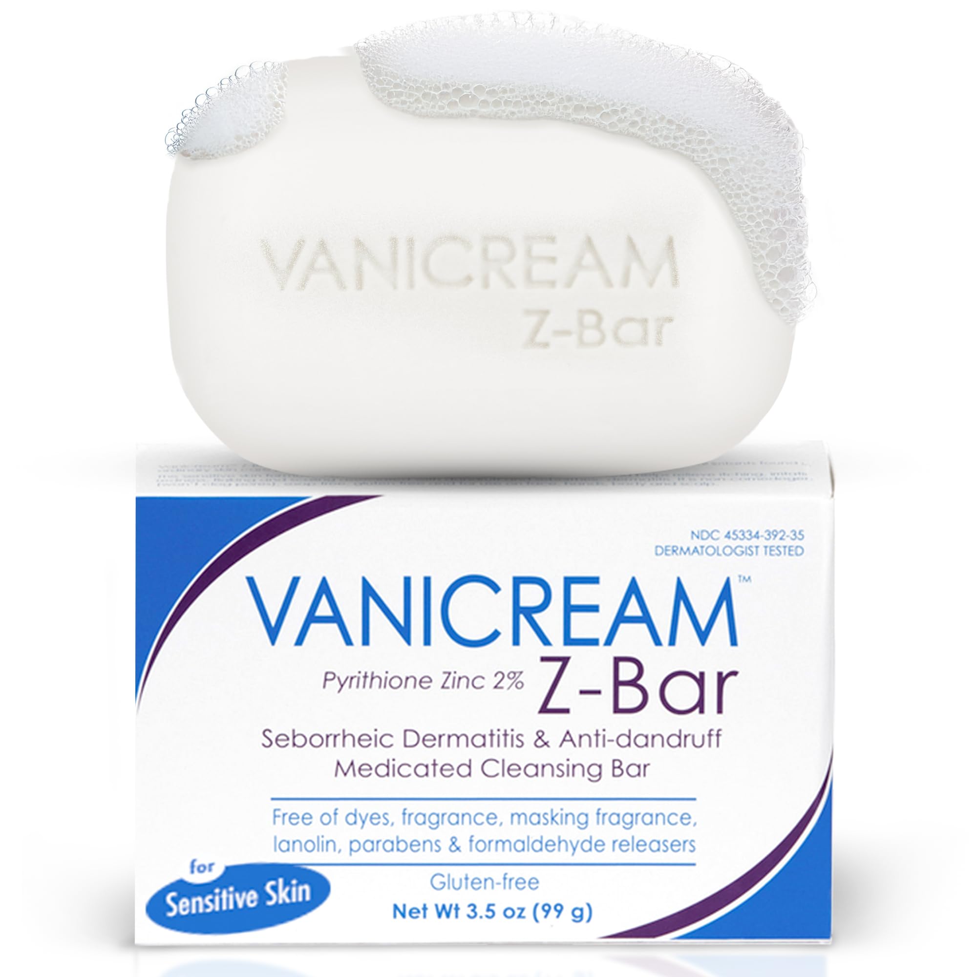 VanicreamZ Bar, Seborrheic Dermatitis & Anti-Dandruff Medicated Bar, 3.5 Oz, Formulated without Common Irritants for Sensitive Skin, 2% Pyrithione Zinc Helps Relieve Itching, Redness & Flaking