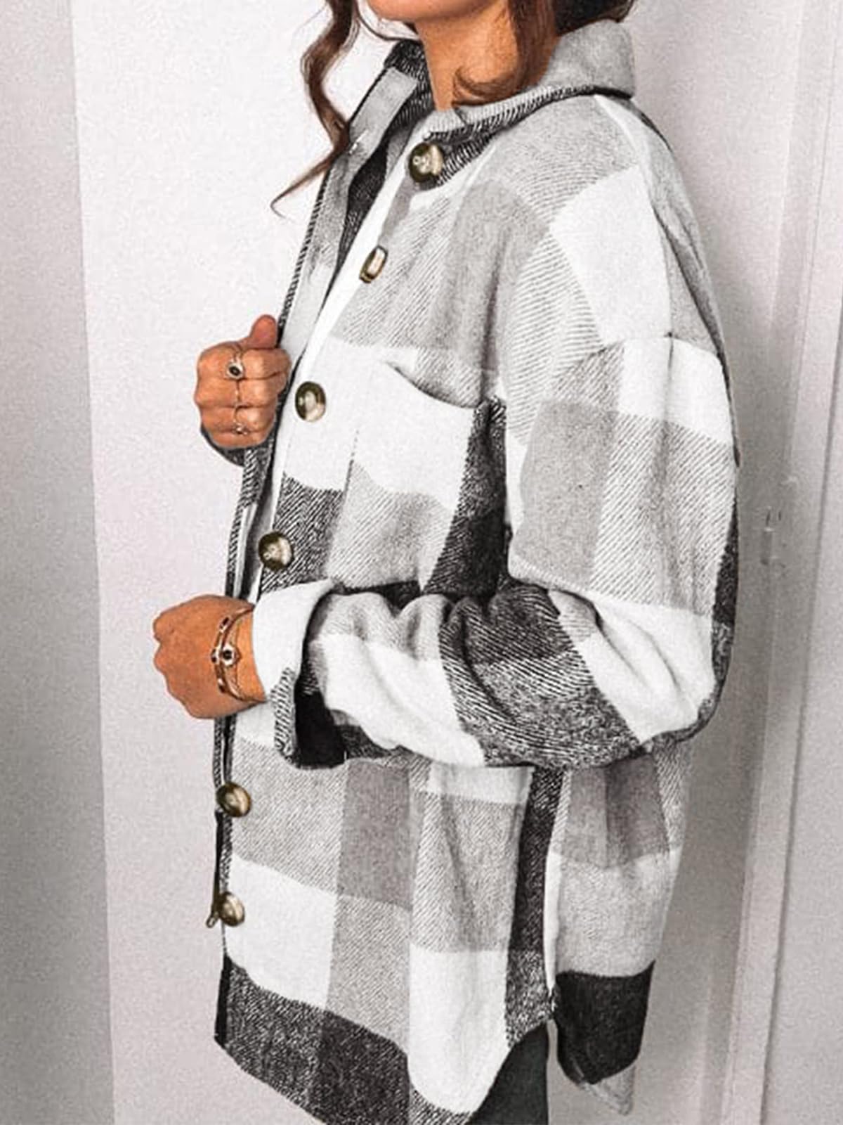 AUTOMET Shackets for Women Plaid Flannel Shirts Fall Winter Jackets Cute Tops Trendy Western Cowgirl Outfits Girls Coats: Whitegrey X-Small