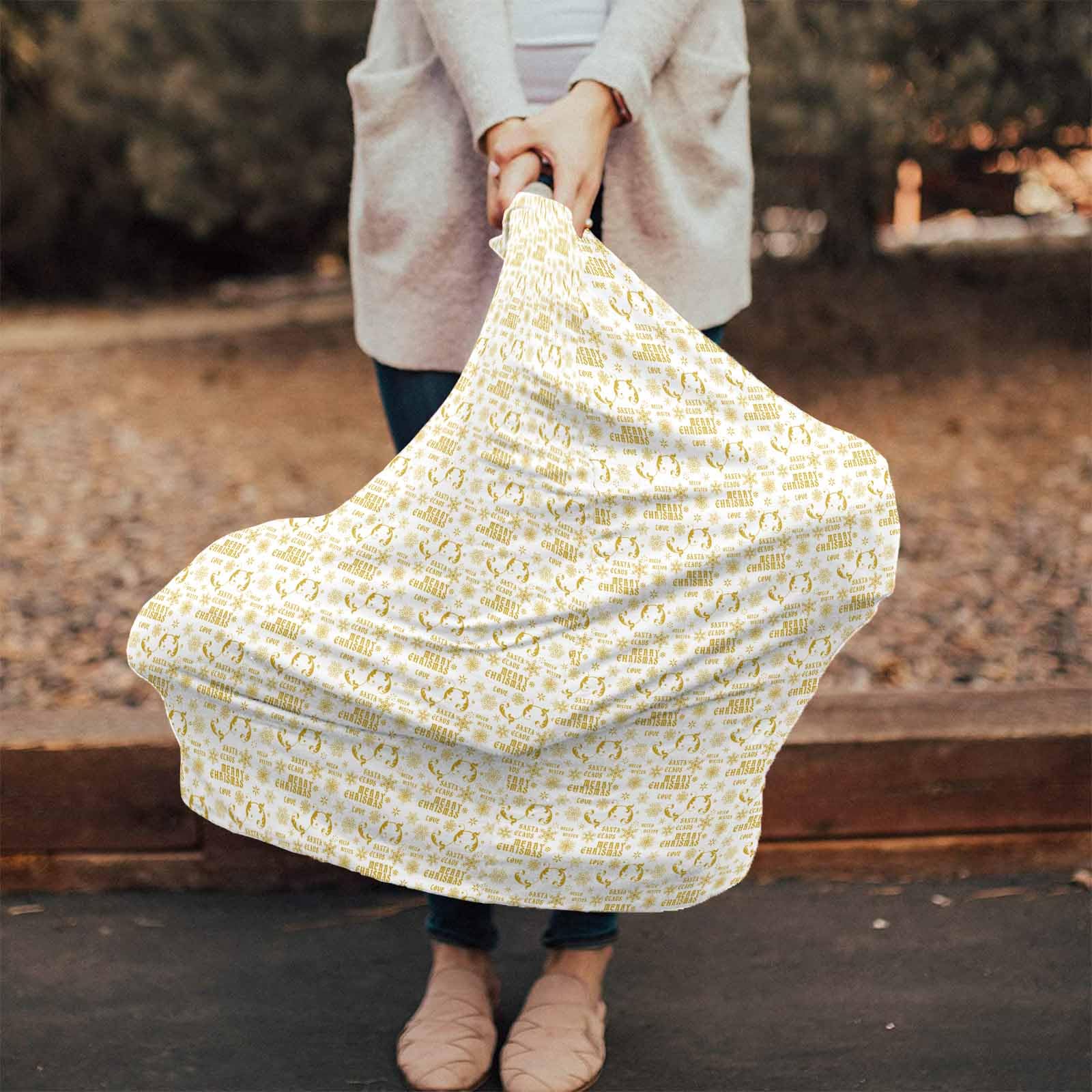 Nursing Cover for Breastfeeding Scarf, Merry Christmas Words Yellow Baby Car Covers Super Soft Multi Use for Canopy Shopping Cart Cover Blanket Stroller Cover