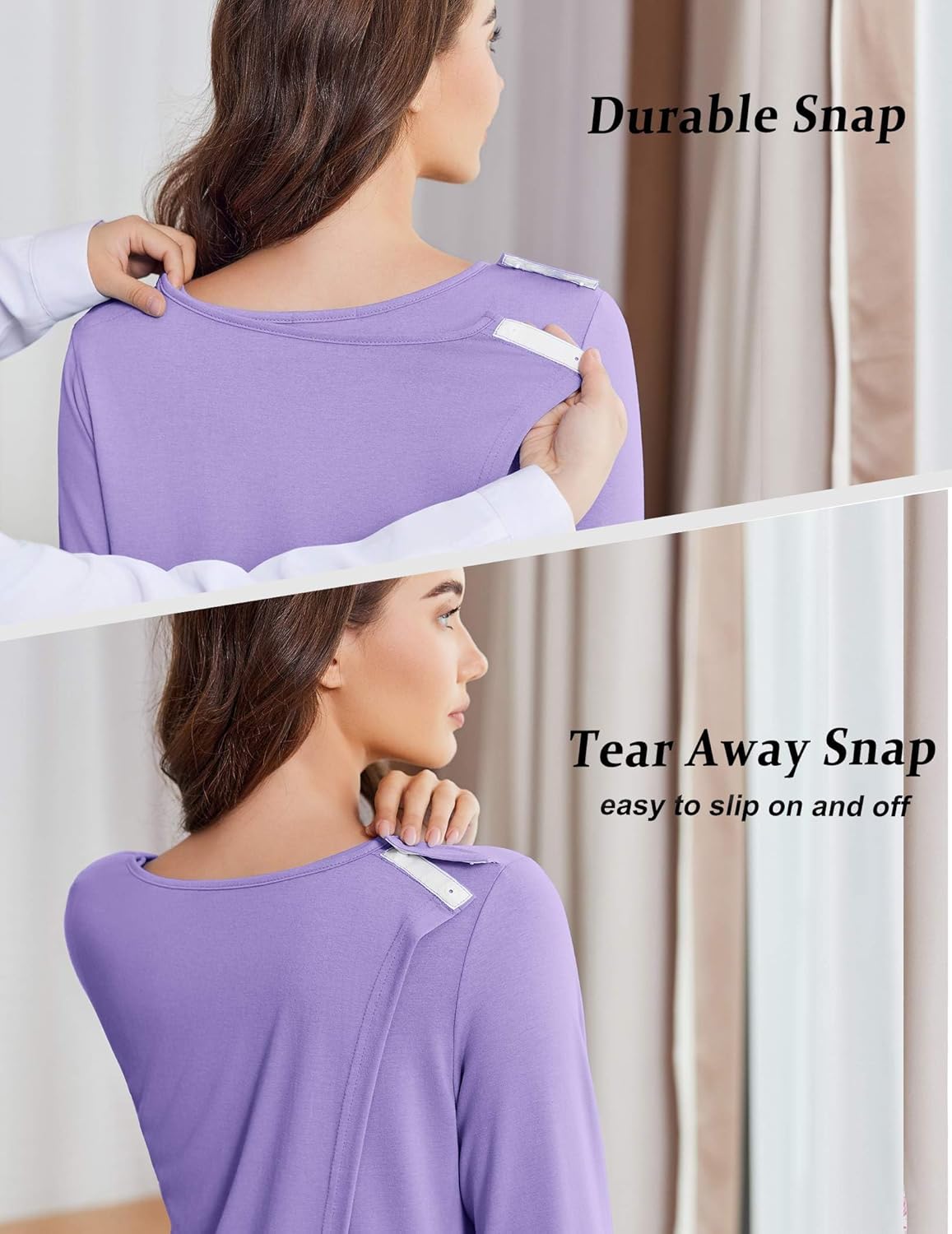 Deyeek Hospital Gowns for Women Open Back Tear Away Post Surgery Dress Long Sleeve with Shoulder Snaps Adaptive Nightgowns - Image 5