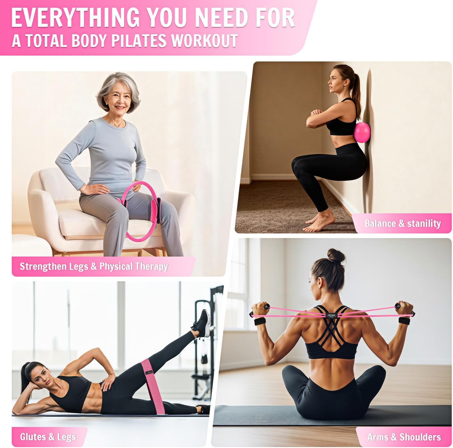 UZTUGG Pilates Equipment Kit at Home for Women, 4-in-1 Workout Essential Set with Pilates Ring, Fabric Resistance Bands, Figure 8 Resistance Band, Pilates Ball–Full Body Toning, Yoga & Stretching - Image 3