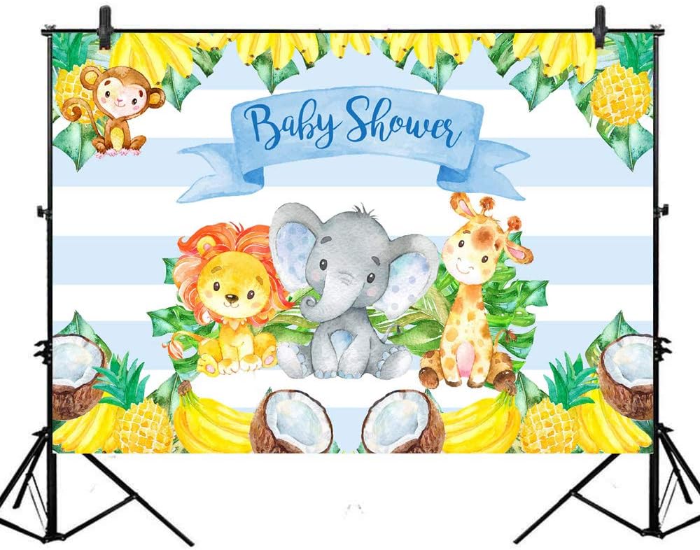 Mocsicka 8x6ft Safari Baby Shower Backdrop Tropical Fruits Woodland Animals Baby Shower Photo Background Vinyl Safari Baby Shower Backdrops for Baby Boys (8x6)