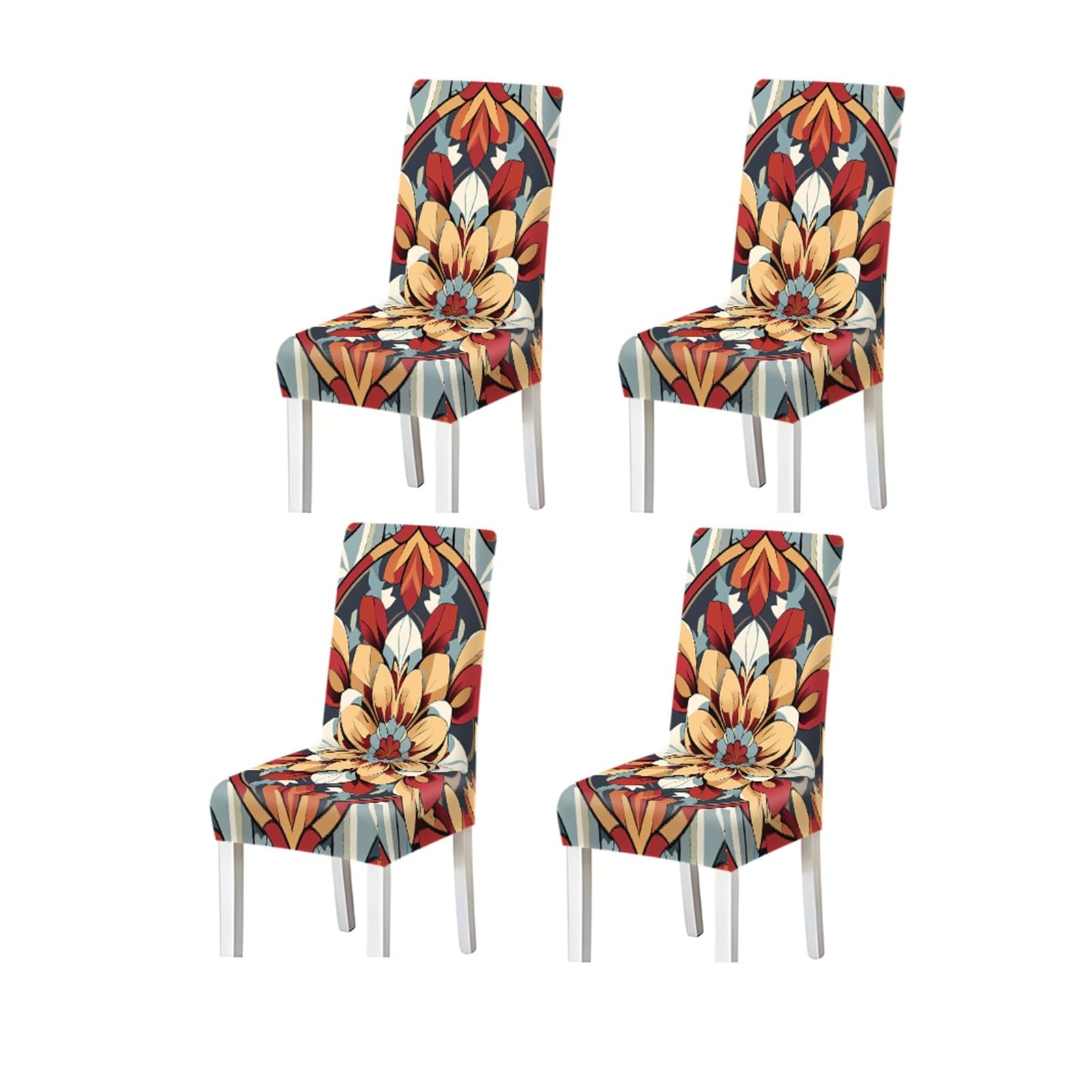 Bosuybn One Color Bohemian Mandala Floral Geometric Pattern Print Dining Chair Covers Set Of 2/4/6, Stretch Slipcovers For Kitchen Dining Room Furniture Protectors For Home Dining Room(4Pcschair Cover)