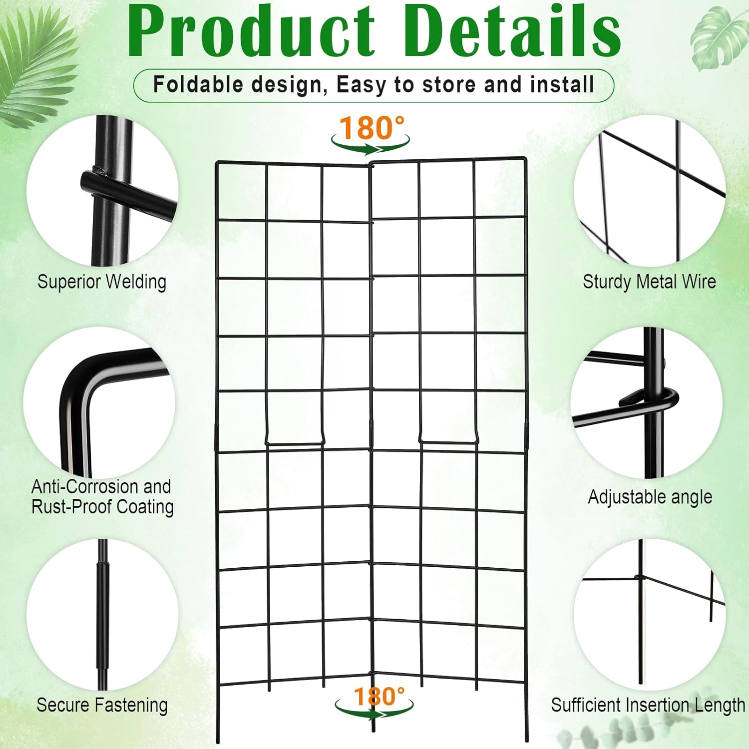 59" H x 31" L Foldable Cucumber Trellis for Climbing Plants,Two Panel Frame Garden Trellis,Raised Bed Vegetables Trellis for Bean,Peas,Grape,Cucumber,Fruit,Flower