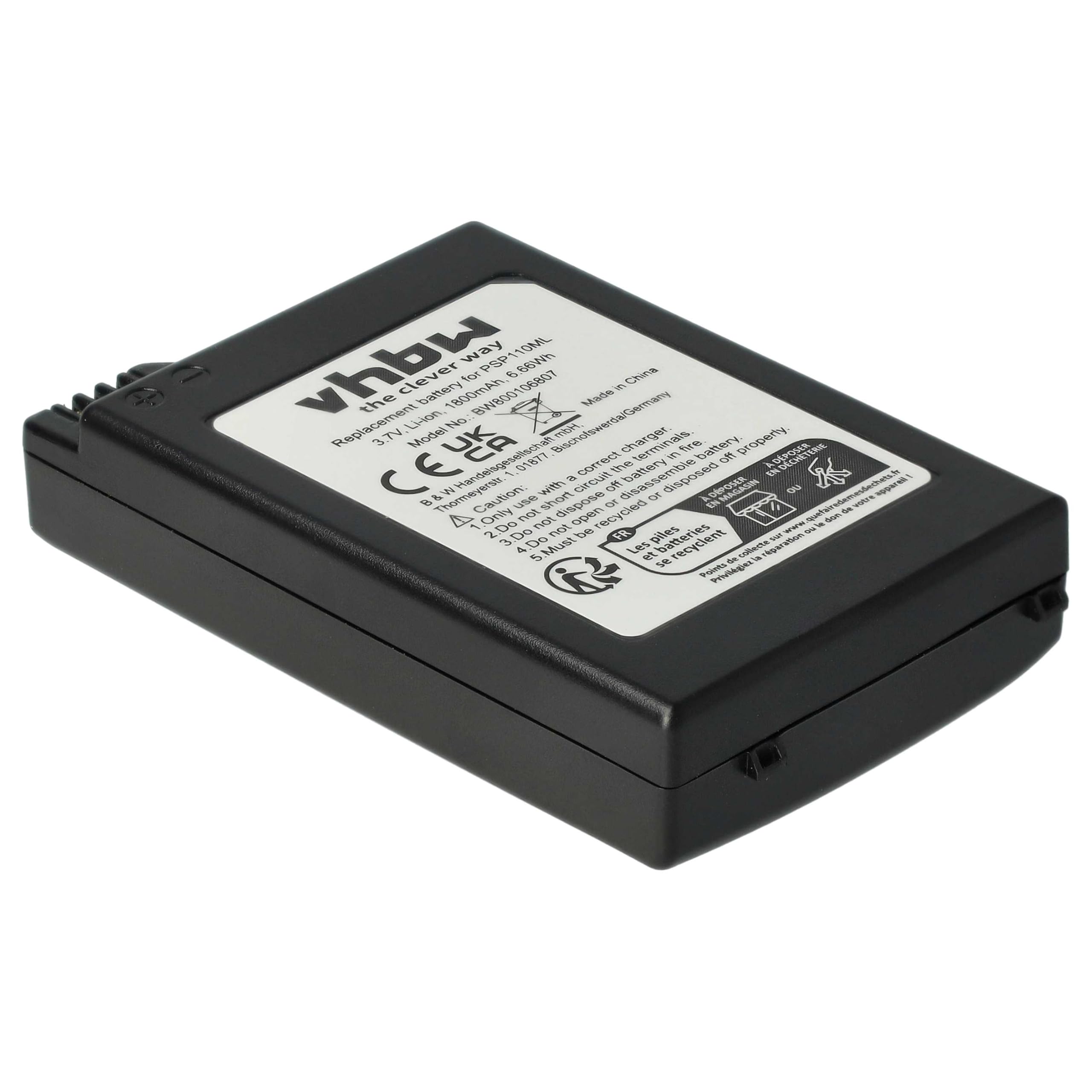 vhbw Batería Compatible con PlayStation Portable PSP-1000, PSP-1000K-CW, PSP-1001, PSP-1004, PSP-1006, PSP-1010 - Reemplaza PSP-110, PSP-280G (1800 mAh)