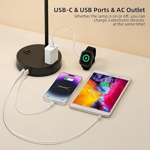 Miniatura 4 de Lámpara de mesa industrial con control remoto para atenuación y temperaturas continuas, lámpara de noche con puertos USB C+A y salida de CA, lámpara