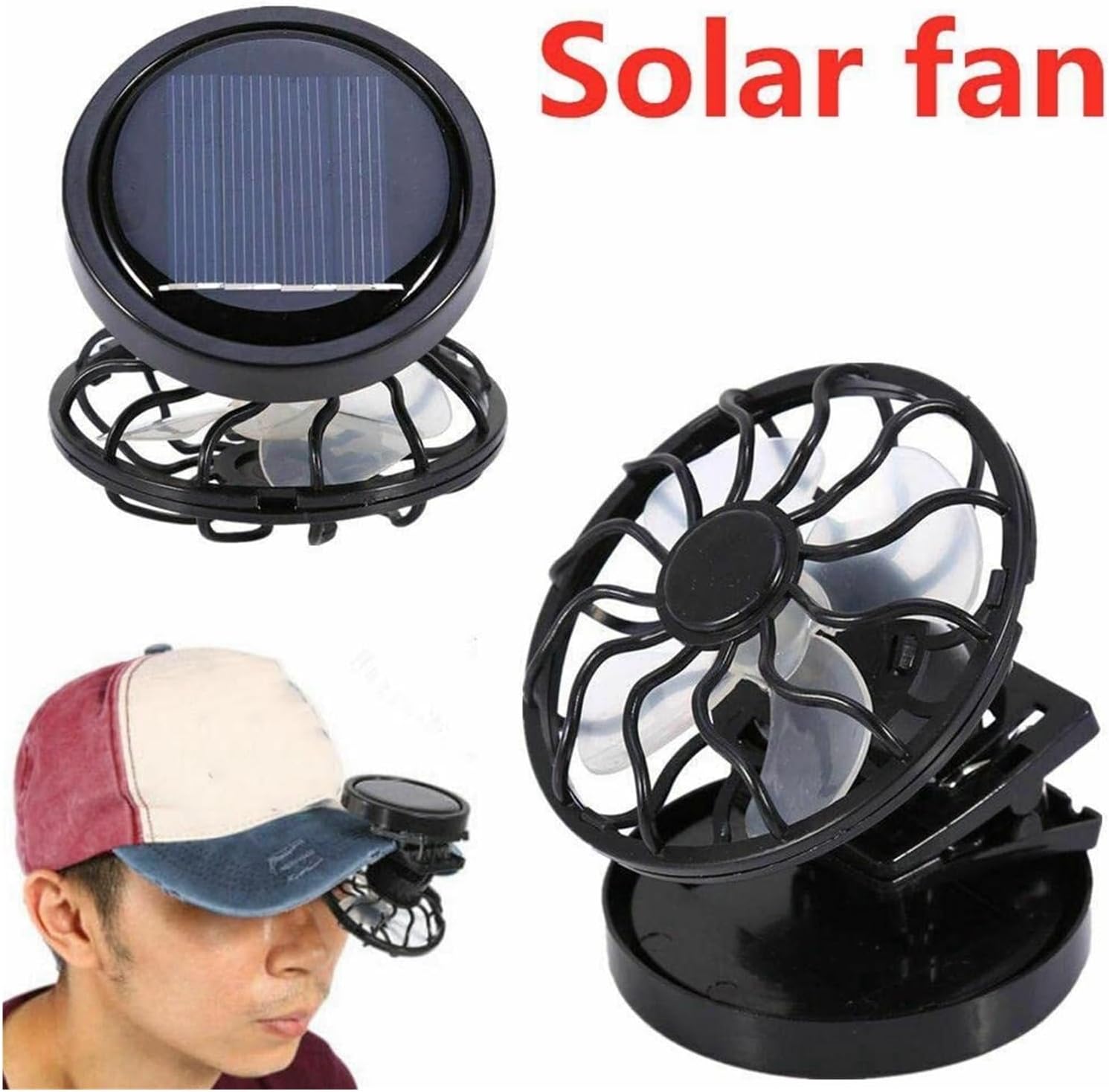Mini Solar Powered Clip Fan - Portable Handheld Cooling Fan for Hats, Caps & Outdoor Activities, No Battery Needed (Black)