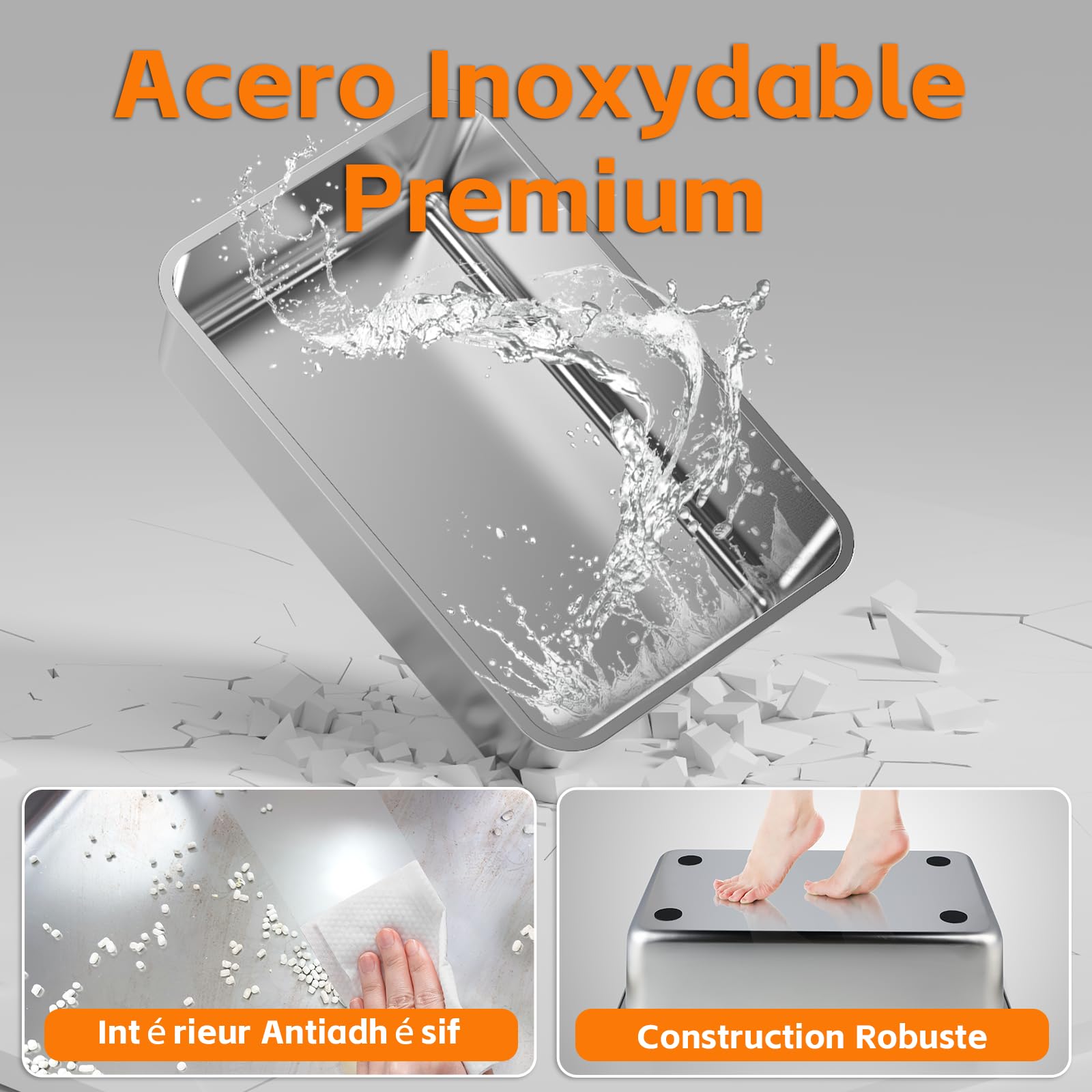 Bac à litière en Acier Inoxydable, Grand bac à litière en Acier Inoxydable avec Pelle, Facile à Nettoyer (Gris)