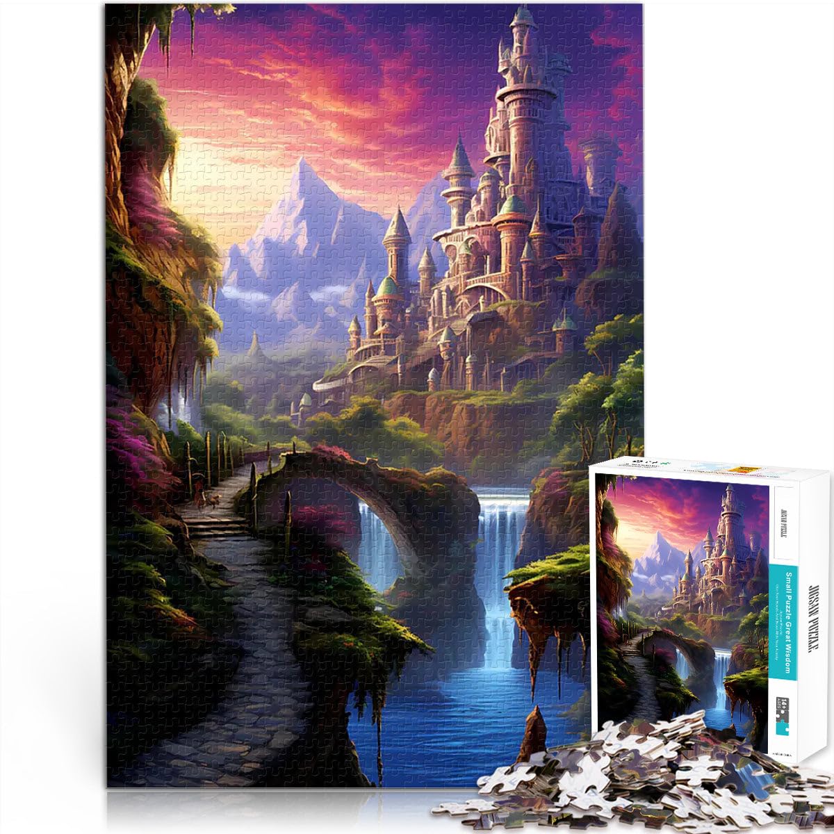 jigsaw 1000 pieces for teenagers Epic Fantasy Landscape pädagogische Herausforderung mit passendem Poster und Quizblatt75x50cm
