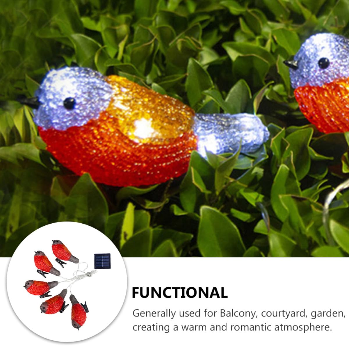 Solar LED Lichterkette Rotkehlchen 1 Satz Acryl Kunststoff Ip65 | Garten und Hof, Rot, Energiesparend, Dekorative Beleuchtung in Robin Form