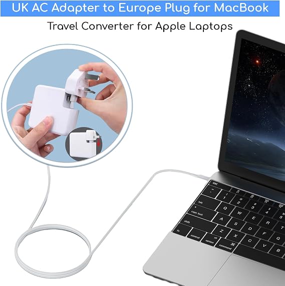 UK AC Adapter Wall Plug for MacBook Converter Travel Charger Adapter for Apple iBook Mac AC Power Adapter for MacBook Charger Wall Plug Converter EU Plug Standard for Apple Laptop
