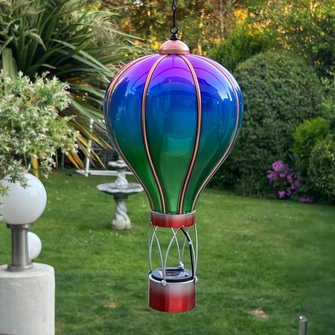 Solar Hot Air Balloon Lighting – Outdoor Hanging LED Light for Garden Patio Porch Décor - Eco Friendly Colourful Yard Decoration Gift 45-55cm (Aurora, Small)