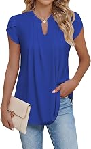 Cuptacc Womens Tops V Neck Short Sleeve T Shirts for Women Pleated Floral Printed Blouses Tunic