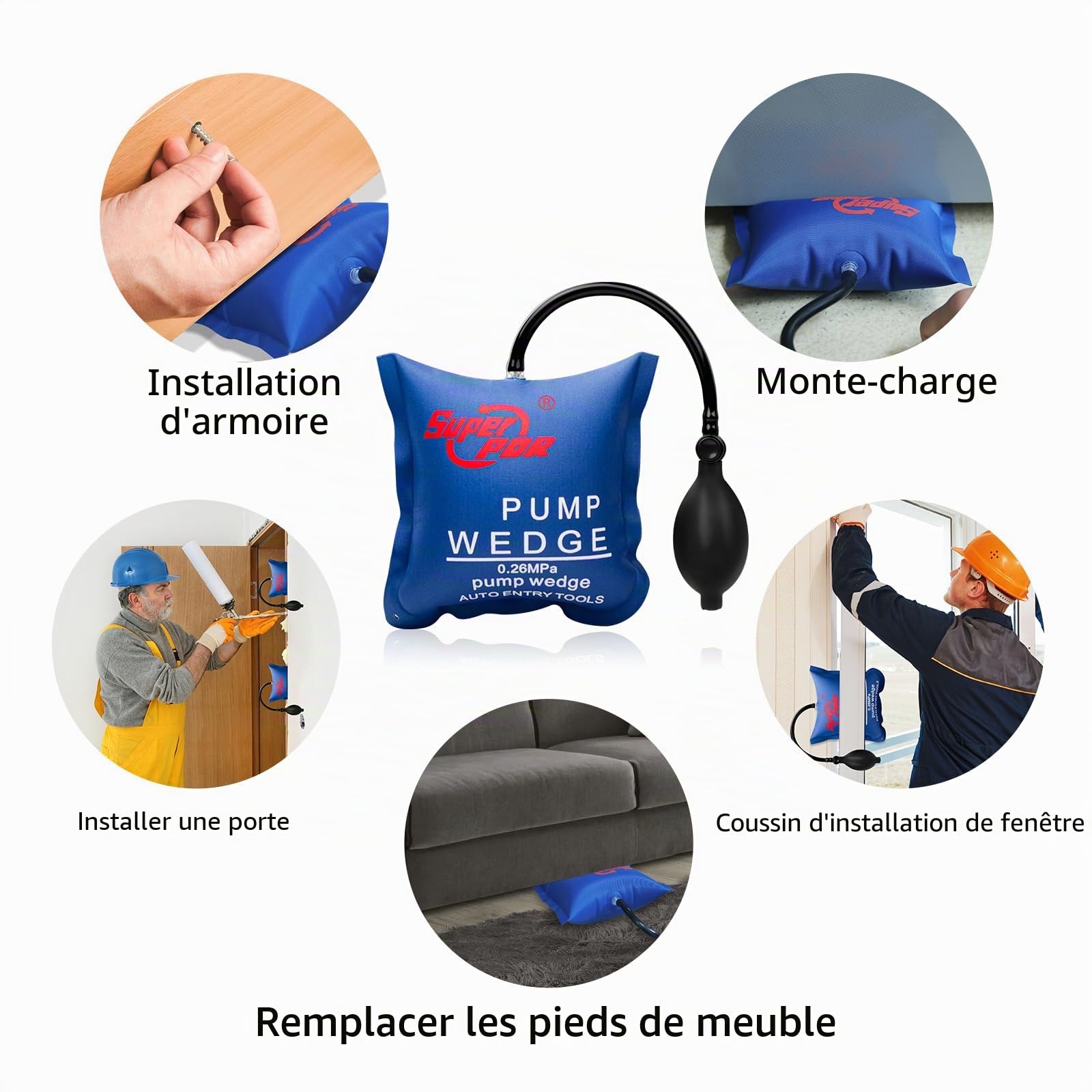 PDR TOOLS Lot de 4 coussins de montage de 300 kg Pro, cric à air, montage de fenêtre pour porte et fenêtre, poids porteur de levage, gonflage