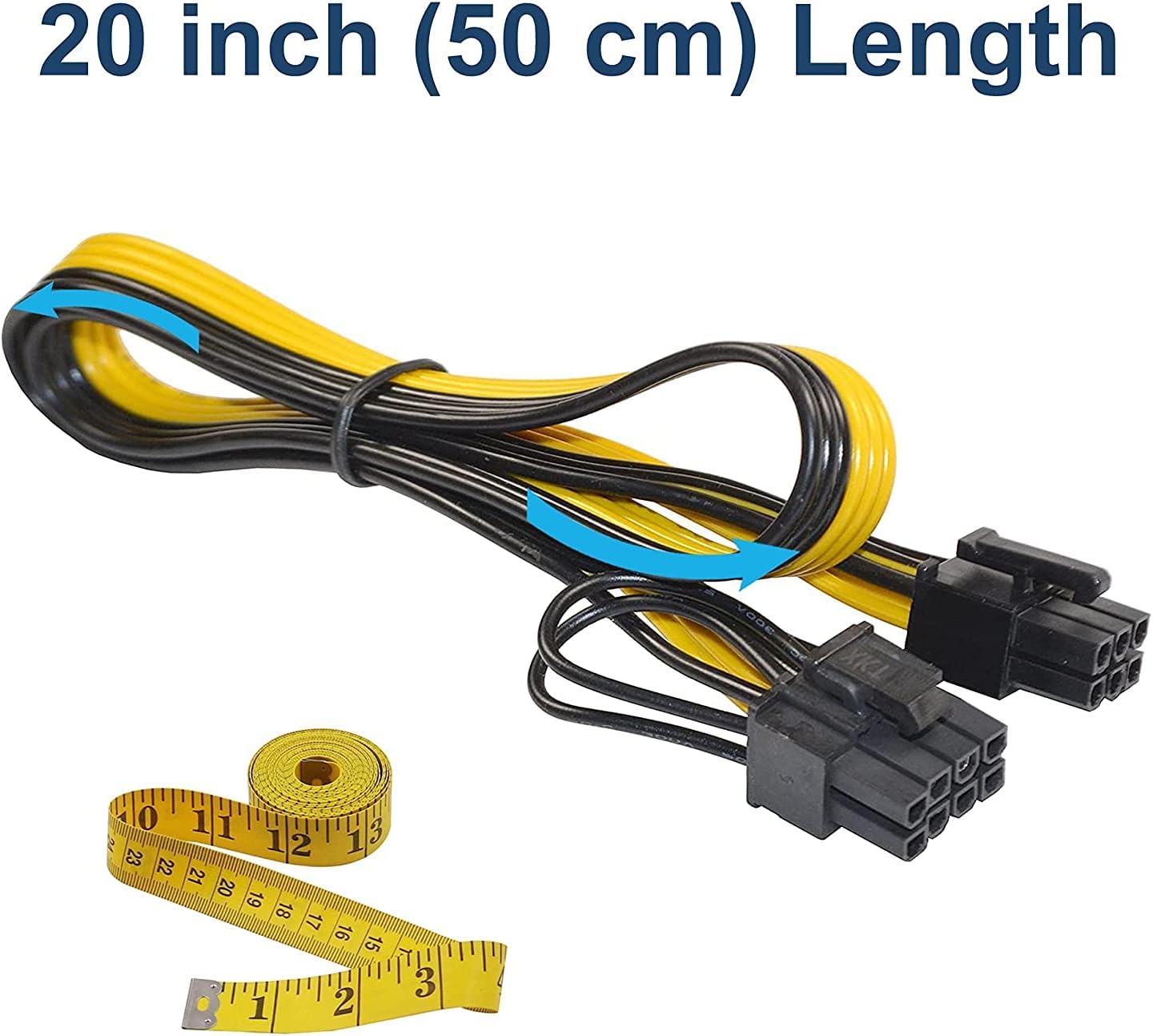 HQRP 10-Pack 6 Pin Male to 8 Pin (6+2) Male GPU PCI-e PCIE Power Cable PCI Express Extension Cable BTC Bitcoin Mining Motherboard Graphics Video Card Splitter Hub Adapter Cable, 20-inch