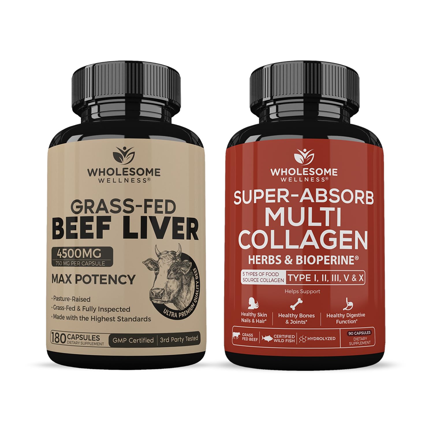 Grass Fed Desiccated Beef Liver Capsules (180 Pills, 750mg Each)