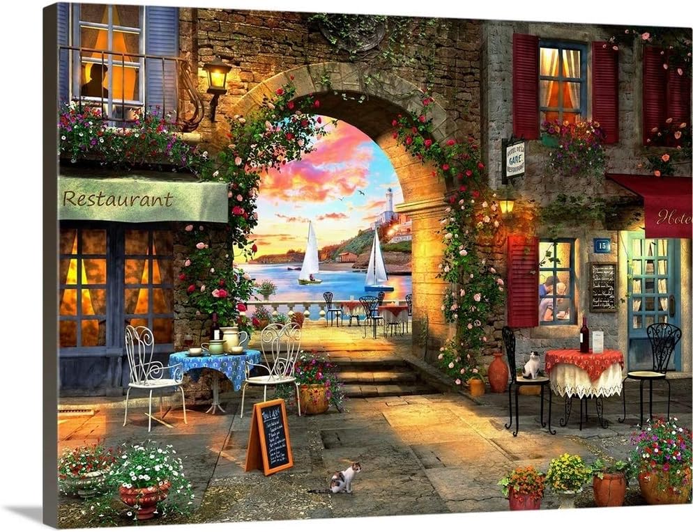 CANVAS ON DEMAND Mediterranean Evening Canvas Wall Art Print by Dominic Davison, Home Decor, Cat, Design Europe, Artwork,24" x18in