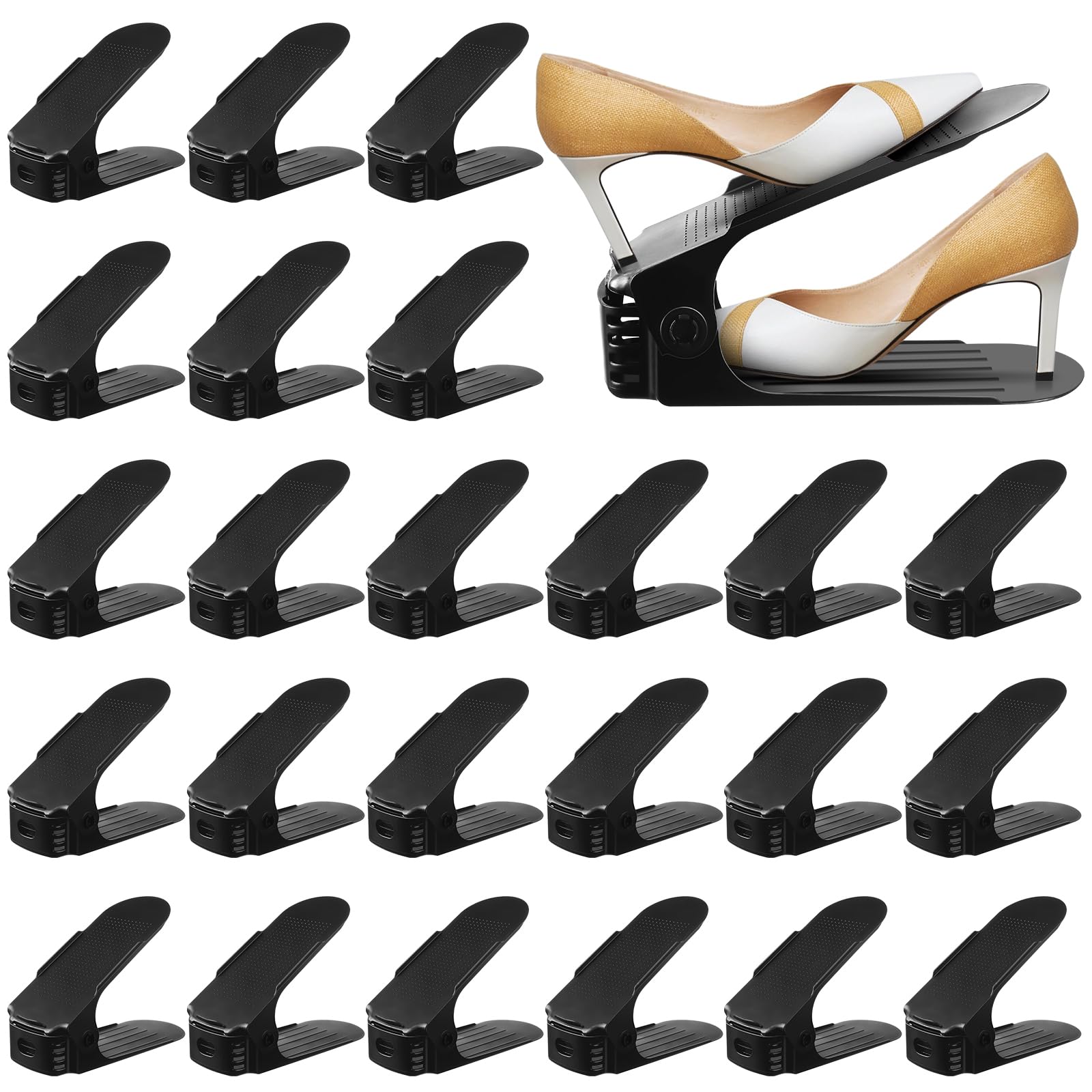Anape Portascarpe Salvaspazio Regolabile 10 Pezzi - Plastica Nera, Altezza 9-17 Cm, Organizer Per Armadio
